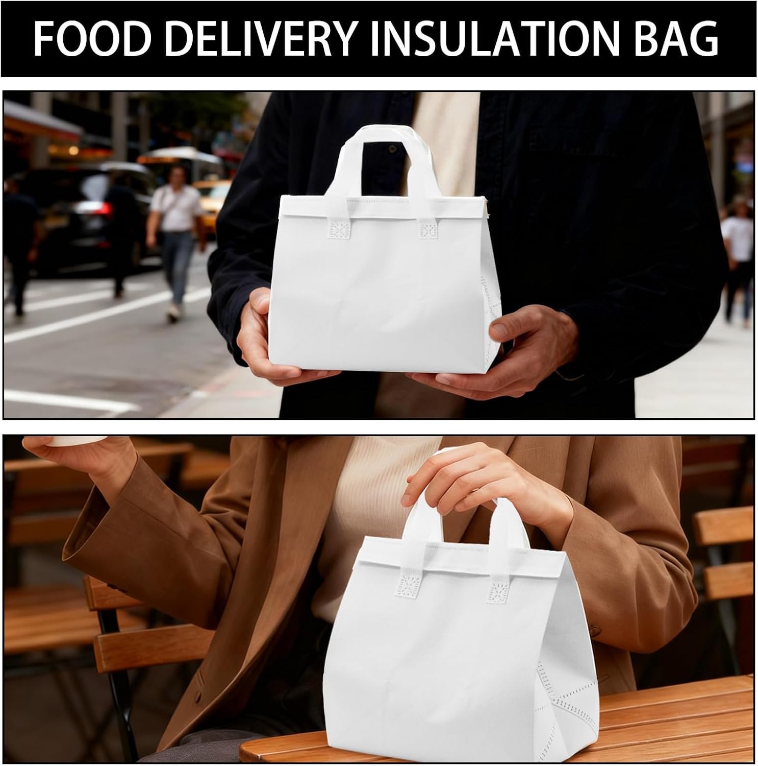 Marchio Bianco Confezione da 30 Borse Termiche Isolate per Asporto Bianche Riutilizzabili Piccole per Milk Tea e Consegne Cibo Caldo Freddo con Logo Personalizzato da Produttore 24 x 15 x 23 cm