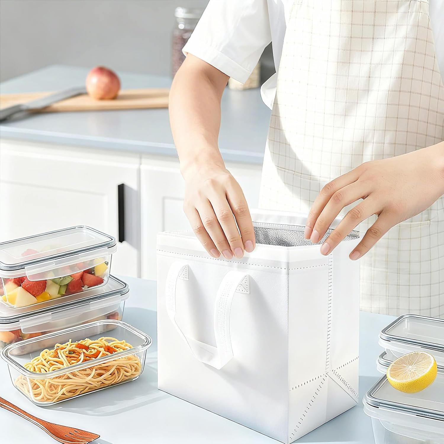 Marchio Bianco Confezione da 30 Borse Termiche Isolate per Asporto Bianche Riutilizzabili Piccole per Milk Tea e Consegne Cibo Caldo Freddo con Logo Personalizzato da Produttore 24 x 15 x 23 cm