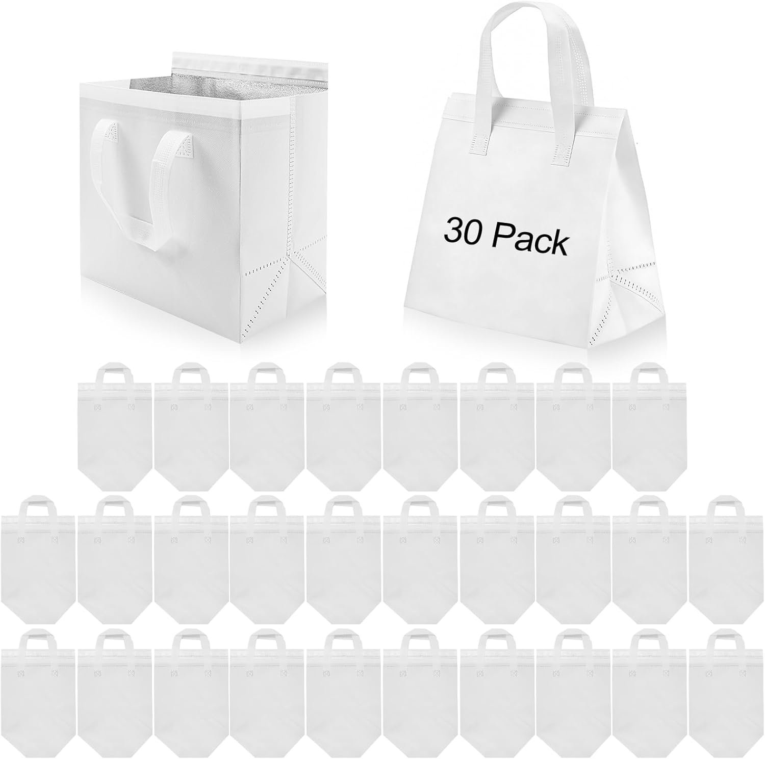 Marchio Bianco Confezione da 30 Borse Termiche Isolate per Asporto Bianche Riutilizzabili Piccole per Milk Tea e Consegne Cibo Caldo Freddo con Logo Personalizzato da Produttore 24 x 15 x 23 cm