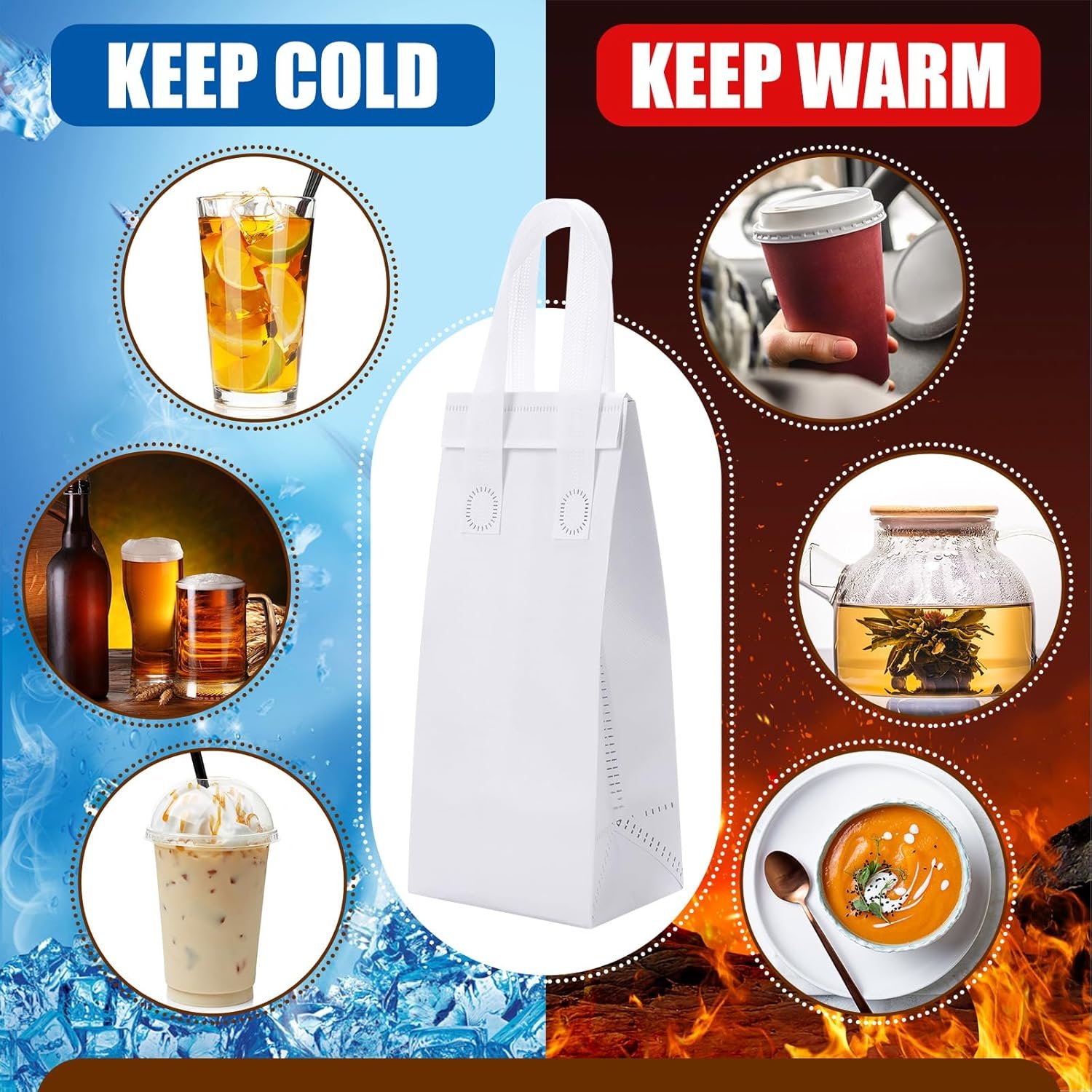 Logo Personalizzato per Borse Termoisolanti 50 Pz. Bulk Portabevande Singolo Bicchiere Marchio Bianco con Maniglia Riutilizzabili per Caffè Asporto Bevande Calde Fredde Bianche dal Fornitore