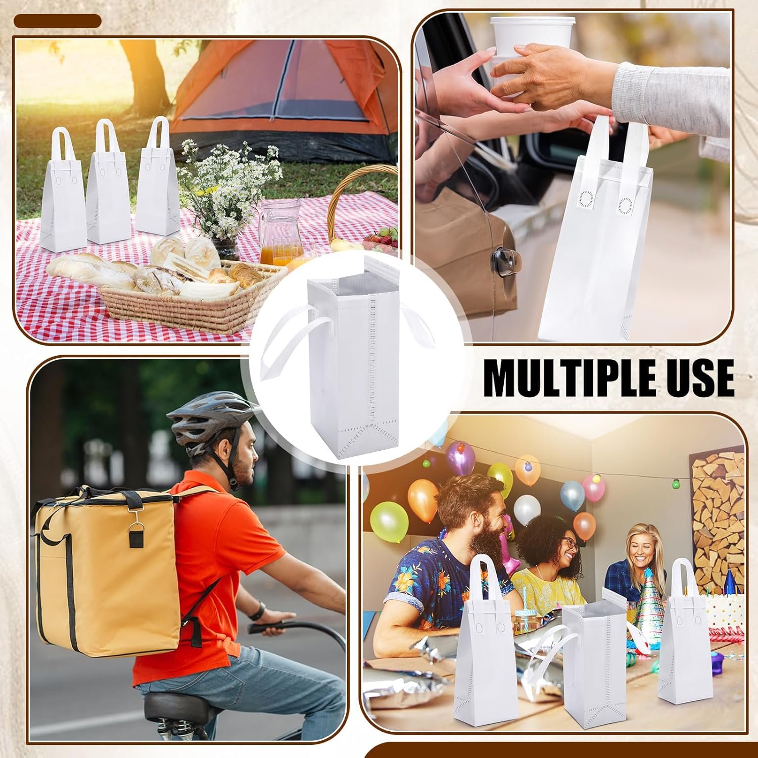 Logo Personalizzato per Borse Termoisolanti 50 Pz. Bulk Portabevande Singolo Bicchiere Marchio Bianco con Maniglia Riutilizzabili per Caffè Asporto Bevande Calde Fredde Bianche dal Fornitore