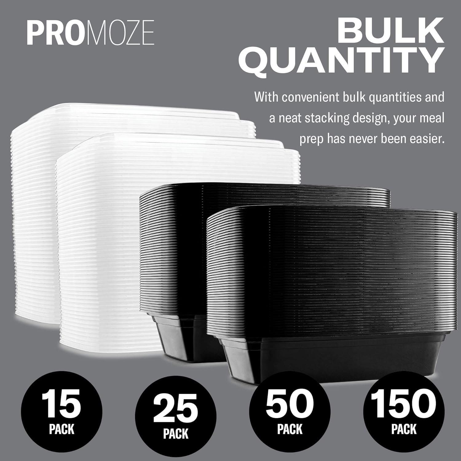 Marchio Bianco Confezione da 50 Contenitori Riutilizzabili per Preparazione Pasti 28 oz 1 Comparto con Coperchi Senza BPA Sicuri per Microonde Lavastoviglie e Congelatore Logo Personalizzato dal Produttore