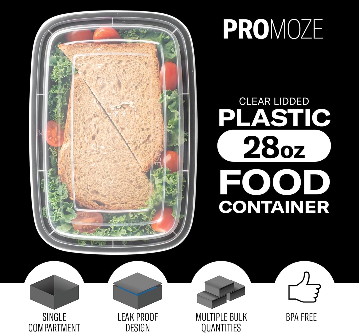 Marchio Bianco Confezione da 50 Contenitori Riutilizzabili per Preparazione Pasti 28 oz 1 Comparto con Coperchi Senza BPA Sicuri per Microonde Lavastoviglie e Congelatore Logo Personalizzato dal Produttore