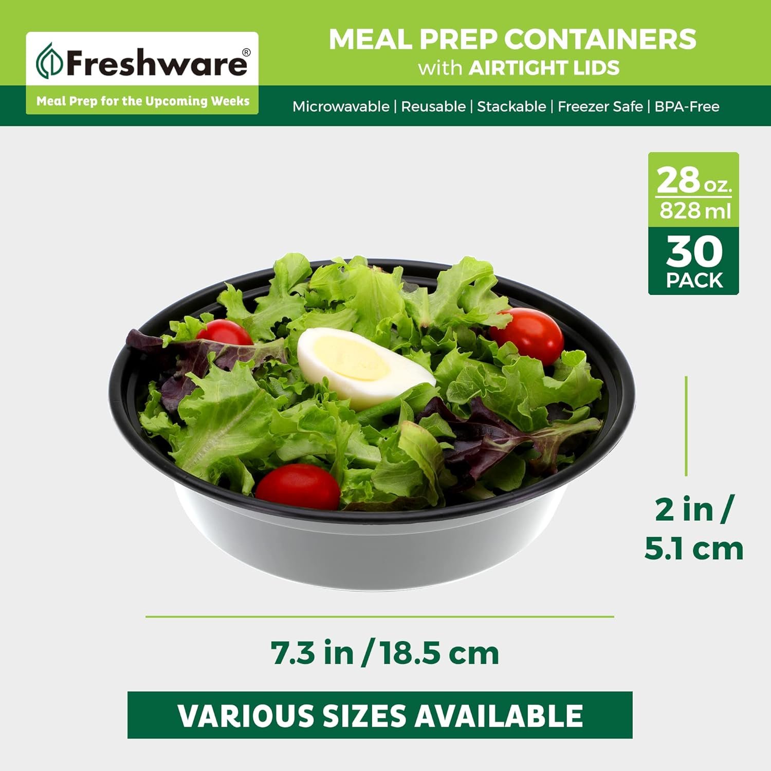 Produttore Ciotole Preparazione Pasti [30 Pezzi] con Logo Personalizzato in Plastica BPA Free con Coperchi per Zuppe Insalate Bento Box Conservazione Alimenti Impilabili Lunch Box Adatte Microonde/Lavastoviglie/Congelatore (28 oz) Marchio Bianco