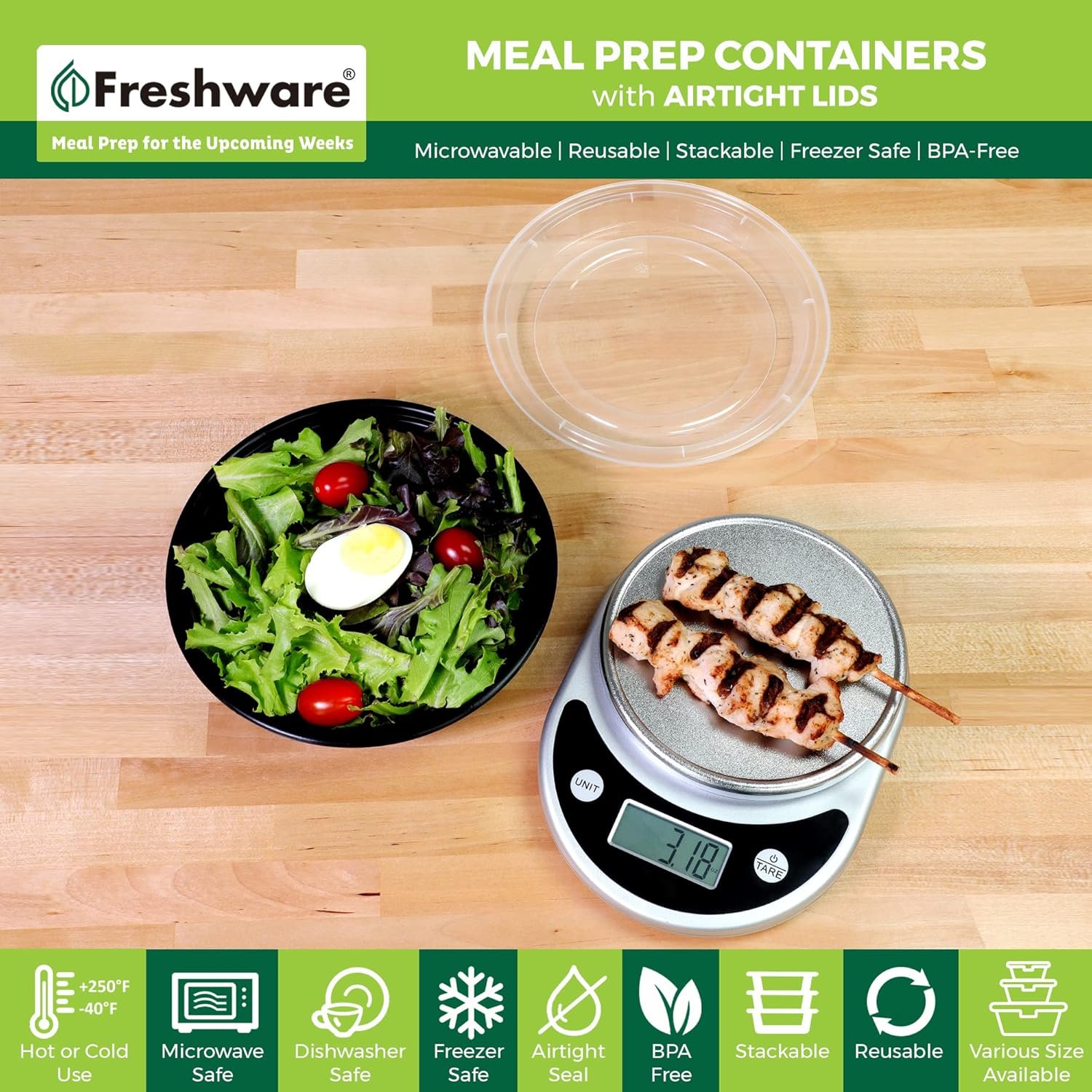Produttore Ciotole Preparazione Pasti [30 Pezzi] con Logo Personalizzato in Plastica BPA Free con Coperchi per Zuppe Insalate Bento Box Conservazione Alimenti Impilabili Lunch Box Adatte Microonde/Lavastoviglie/Congelatore (28 oz) Marchio Bianco