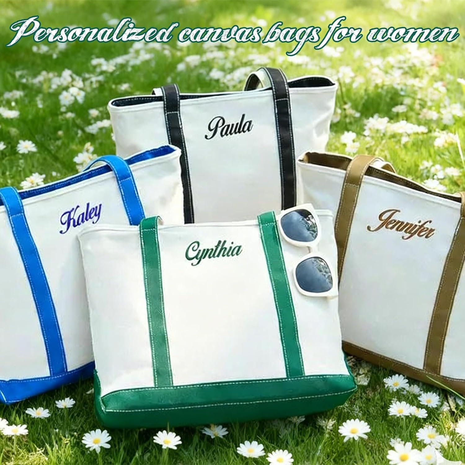 Logo Personalizzato Borsa in Canvas Ricamata per Donne dal Fornitore, Tote Shopping Rinforzata con Nome Riutilizzabile per Essentials Quotidiani Spiaggia Matrimoni Regali Madri Damigelle Insegnanti Marchio Bianco Logo Personalizzato Borsa in Canvas Ricamata per Donne dal Fornitore, Tote Shopping Rinforzata con Nome Riutilizzabile per Essentials Quotidiani Spiaggia Matrimoni Regali Madri Damigelle Insegnanti Marchio Bianco