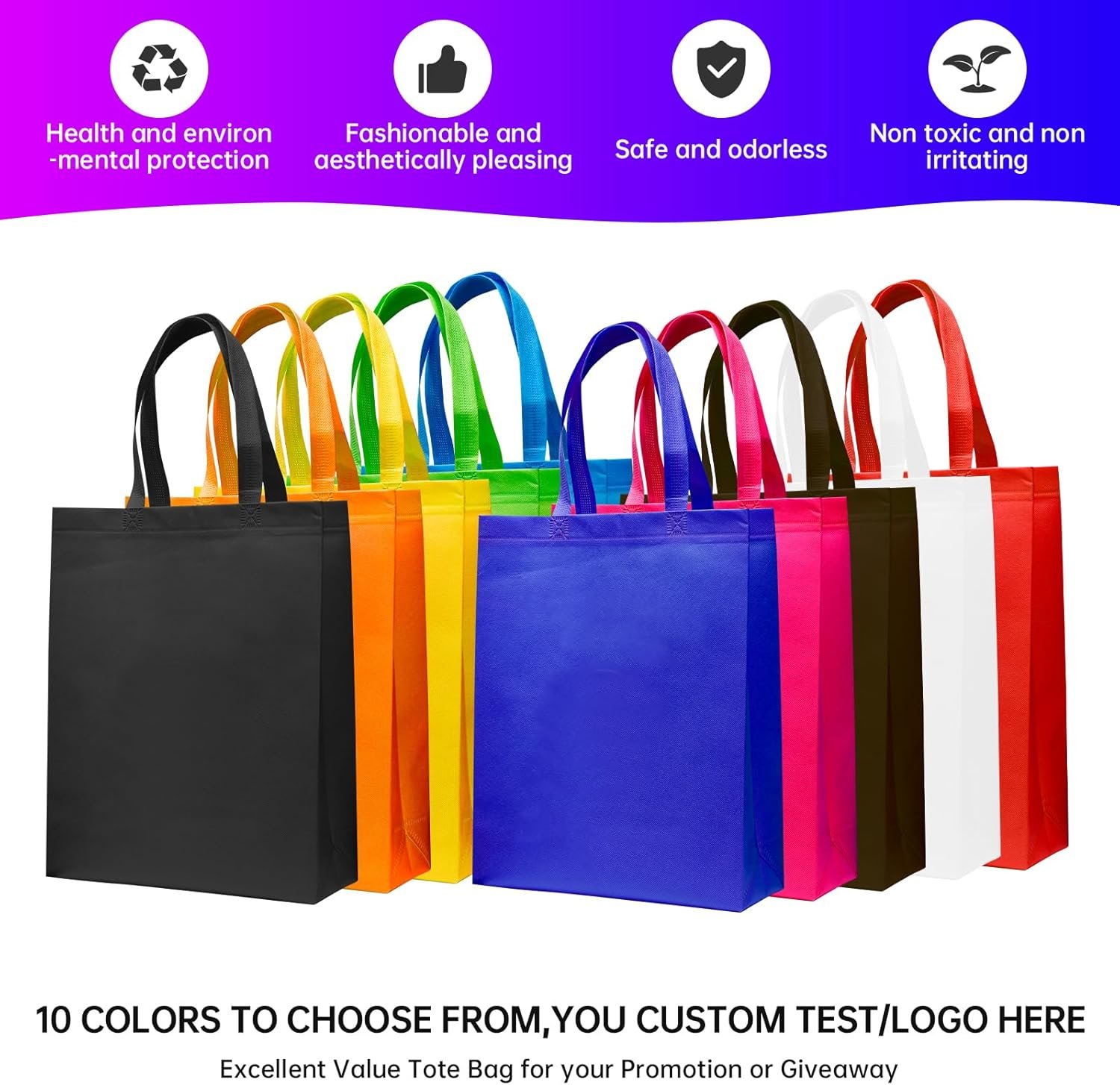 Logo Personalizzato Borse Tote Promozionali 10/50/100 Pezzi Riutilizzabili dal Produttore 15 x 12 x 4 Pollici con Manici Marchio Bianco