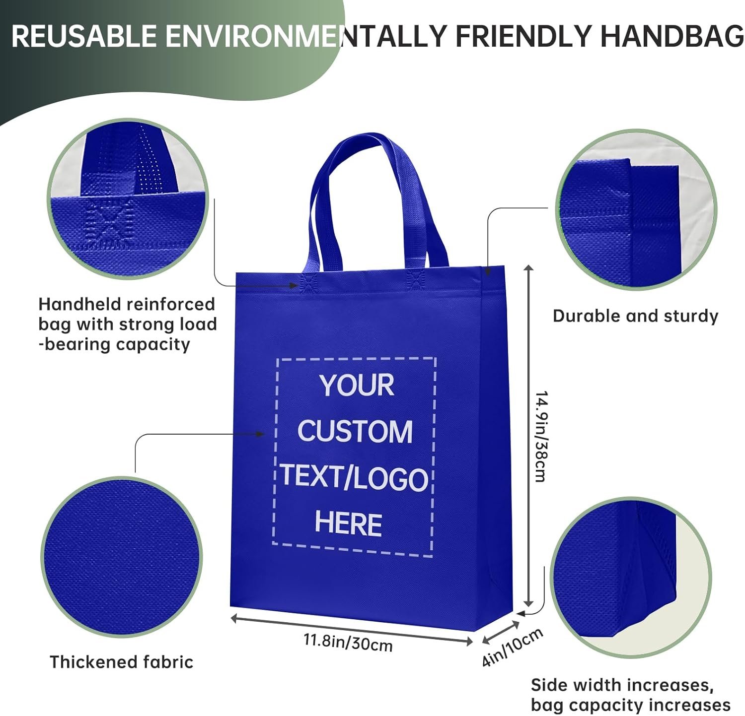 Logo Personalizzato Borse Tote Promozionali 10/50/100 Pezzi Riutilizzabili dal Produttore 15 x 12 x 4 Pollici con Manici Marchio Bianco