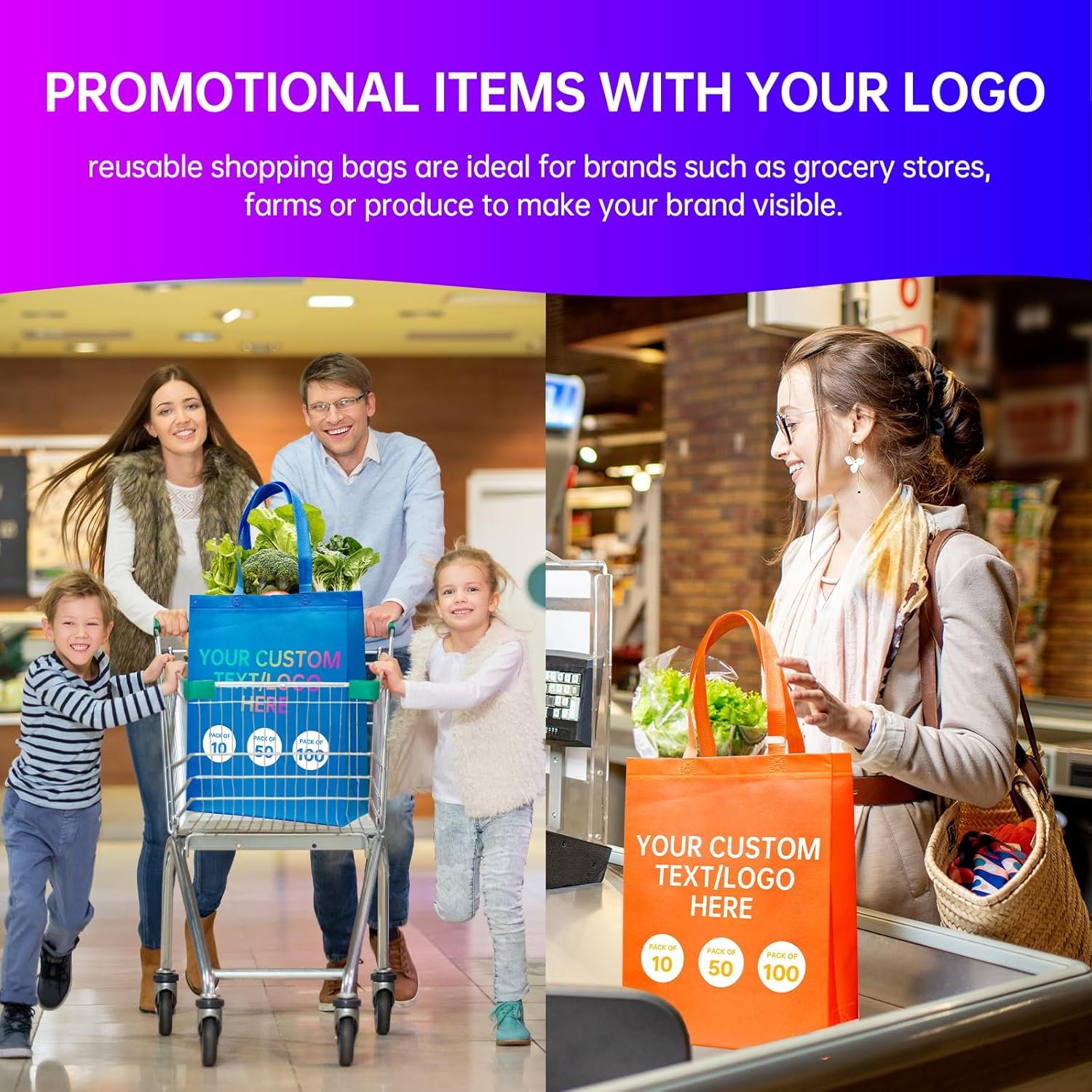 Logo Personalizzato Borse Tote Promozionali 10/50/100 Pezzi Riutilizzabili dal Produttore 15 x 12 x 4 Pollici con Manici Marchio Bianco