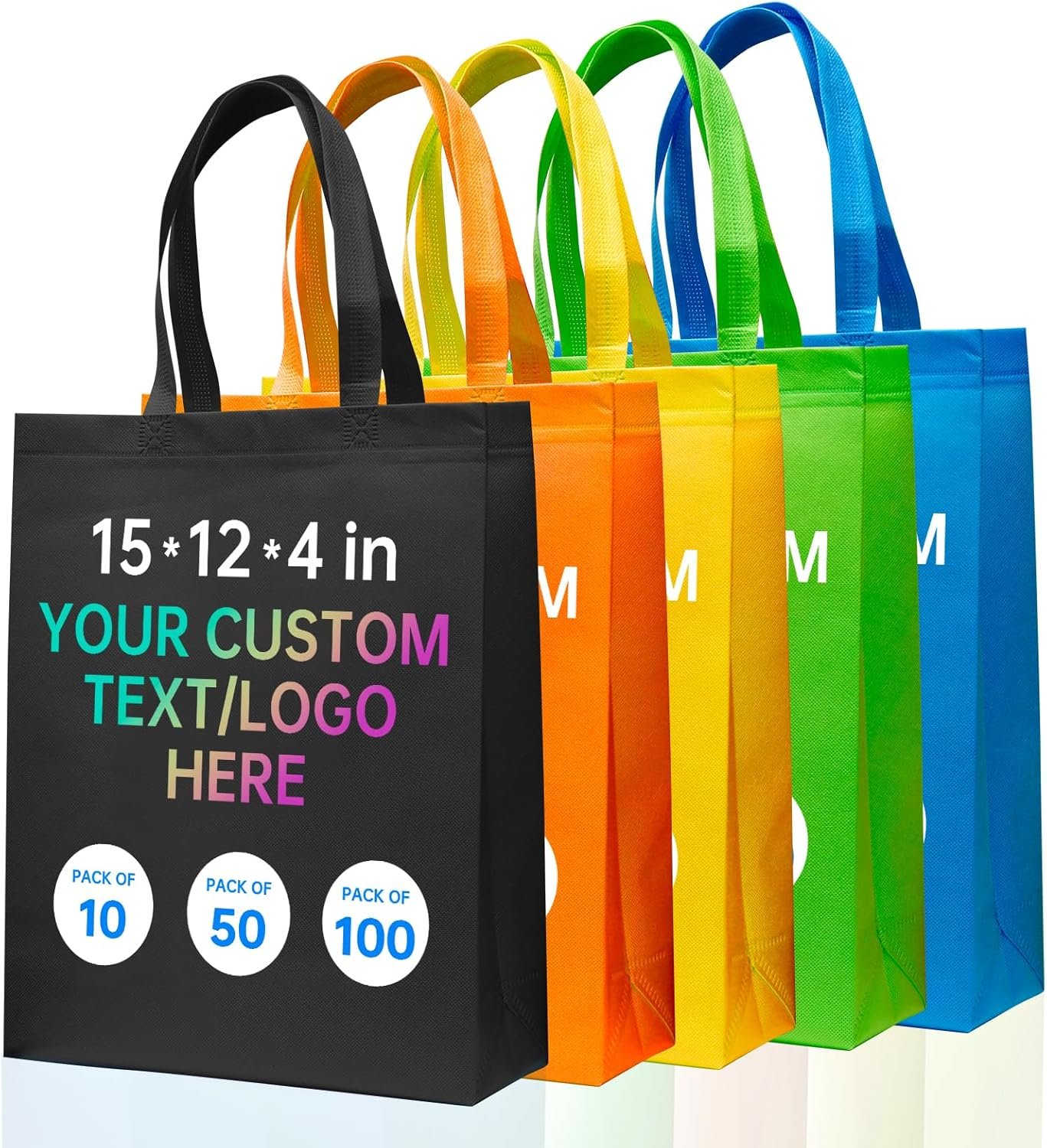 Logo Personalizzato Borse Tote Promozionali 10/50/100 Pezzi Riutilizzabili dal Produttore 15 x 12 x 4 Pollici con Manici Marchio Bianco