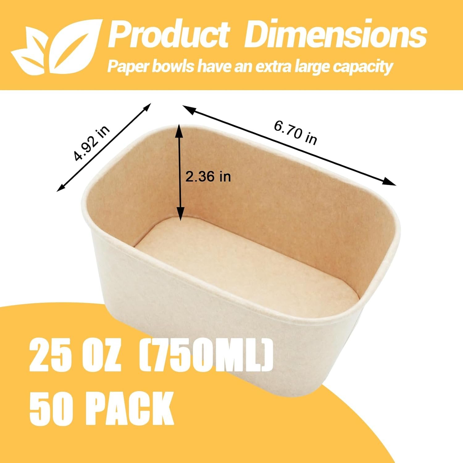 Marchio Bianco Confezione da 50 Ciotole in Carta Grandi 25 oz con Coperchi Robuste Monouso Compostabili per Feste Allingrosso Resistenti ai Liquidi Sicure Microonde per Caldo Freddo Logo Personalizzato dal Produttore
