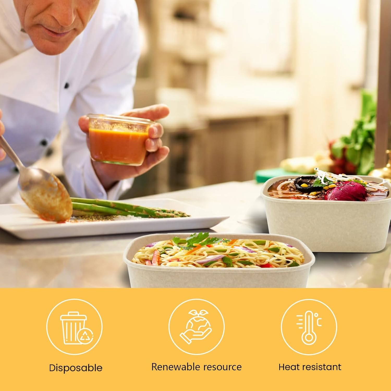 Marchio Bianco Confezione da 50 Ciotole in Carta Grandi 25 oz con Coperchi Robuste Monouso Compostabili per Feste Allingrosso Resistenti ai Liquidi Sicure Microonde per Caldo Freddo Logo Personalizzato dal Produttore