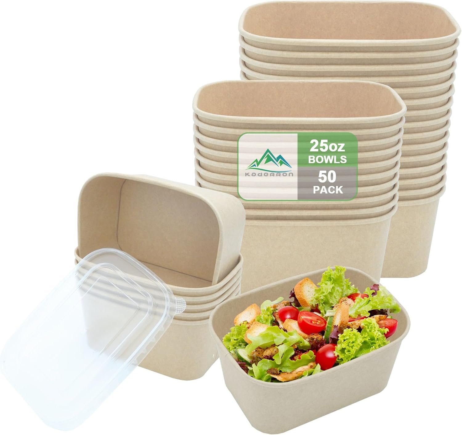 Marchio Bianco Confezione da 50 Ciotole in Carta Grandi 25 oz con Coperchi Robuste Monouso Compostabili per Feste Allingrosso Resistenti ai Liquidi Sicure Microonde per Caldo Freddo Logo Personalizzato dal Produttore
