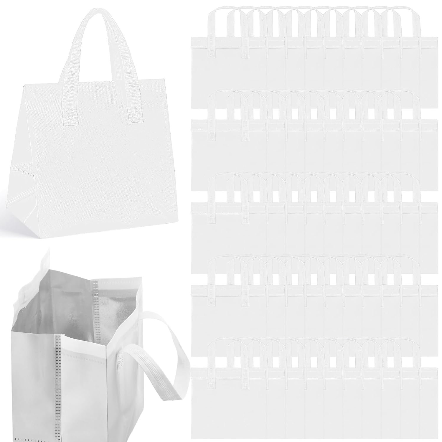 Logo Personalizzato 50 Buste Termiche Isolate per Asporto All'ingrosso Isolamento per Caffè Latte Tè Cibi Caldi Freddi Frutti di Mare Ristoranti Catering Marchio Bianco dal Produttore (24x24x15 cm, Bianco)