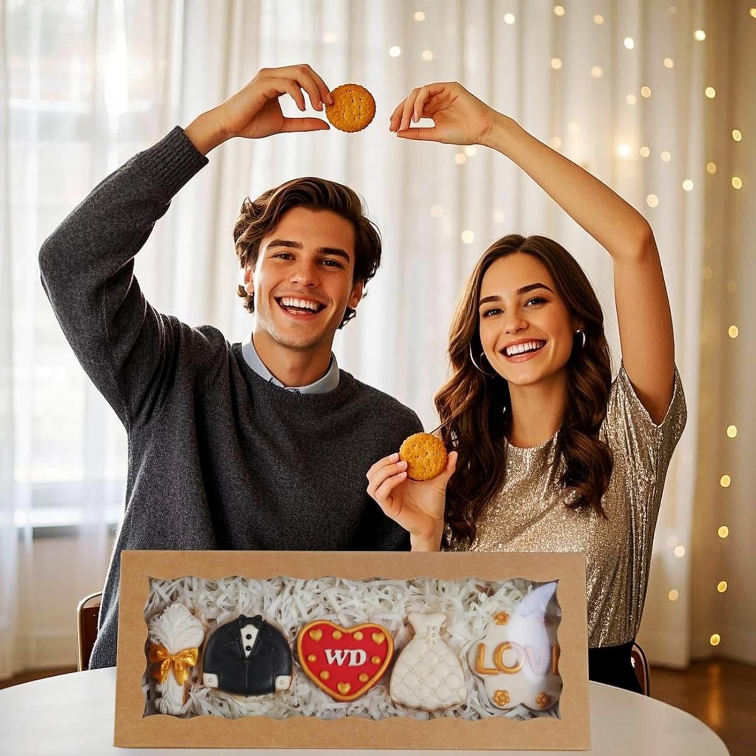 Fornitore di Scatole da Pasticceria Bianche con Finestra 15PCS 12x5x1.5 pollici Logo Personalizzato per Biscotti Tartufi Cioccolato Macaron Cakesicle Brownies Dolcetti Marchio Bianco Natale San Valentino Pasqua Festa della Mamma