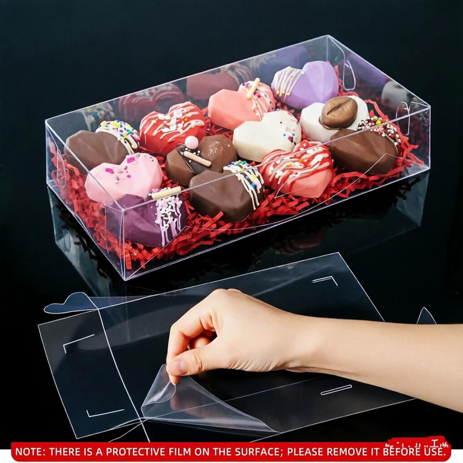 Fornitore Scatole Trasparenti Forma Fragola San Valentino con Logo Personalizzato 12PCS 12x5x2 Pollici Marchio Bianco per Biscotti Regali Bomboniere