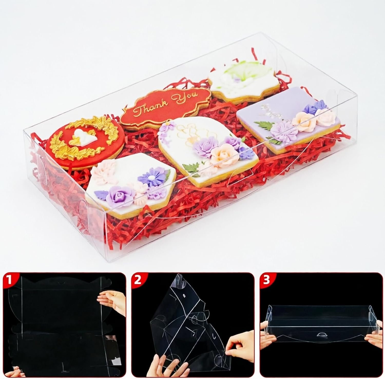 Fornitore Scatole Trasparenti Forma Fragola San Valentino con Logo Personalizzato 12PCS 12x5x2 Pollici Marchio Bianco per Biscotti Regali Bomboniere