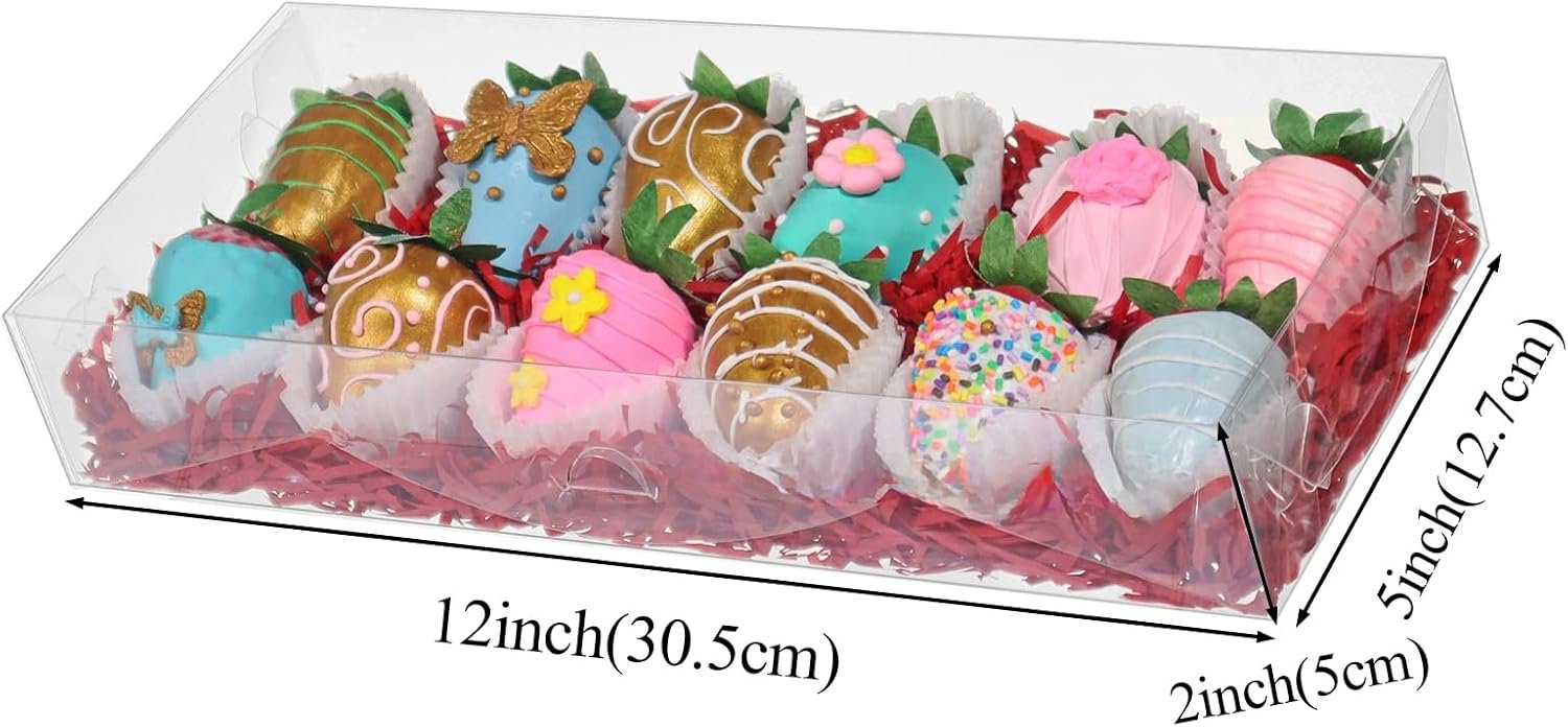 Fornitore Scatole Trasparenti Forma Fragola San Valentino con Logo Personalizzato 12PCS 12x5x2 Pollici Marchio Bianco per Biscotti Regali Bomboniere