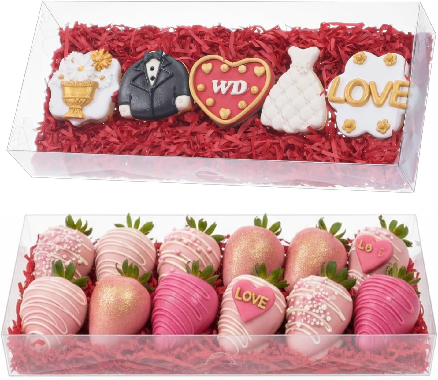 Fornitore Scatole Trasparenti Forma Fragola San Valentino con Logo Personalizzato 12PCS 12x5x2 Pollici Marchio Bianco per Biscotti Regali Bomboniere