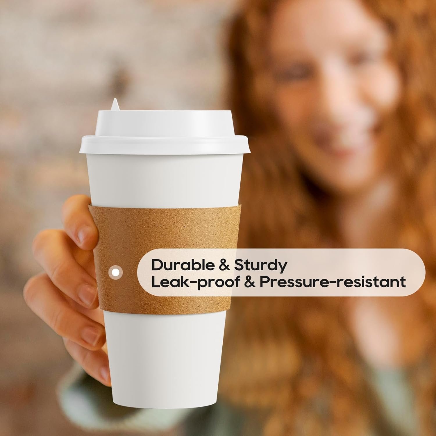 Marchio Bianco [100 Pezzi] Bicchieri Caffè Carta Monouso 16 oz con Coperchi Manicotti e Bastoncini Mescolatori con Logo Personalizzato per Bevande Calde e Fredde dal Produttore per Casa Negozi e Caffè