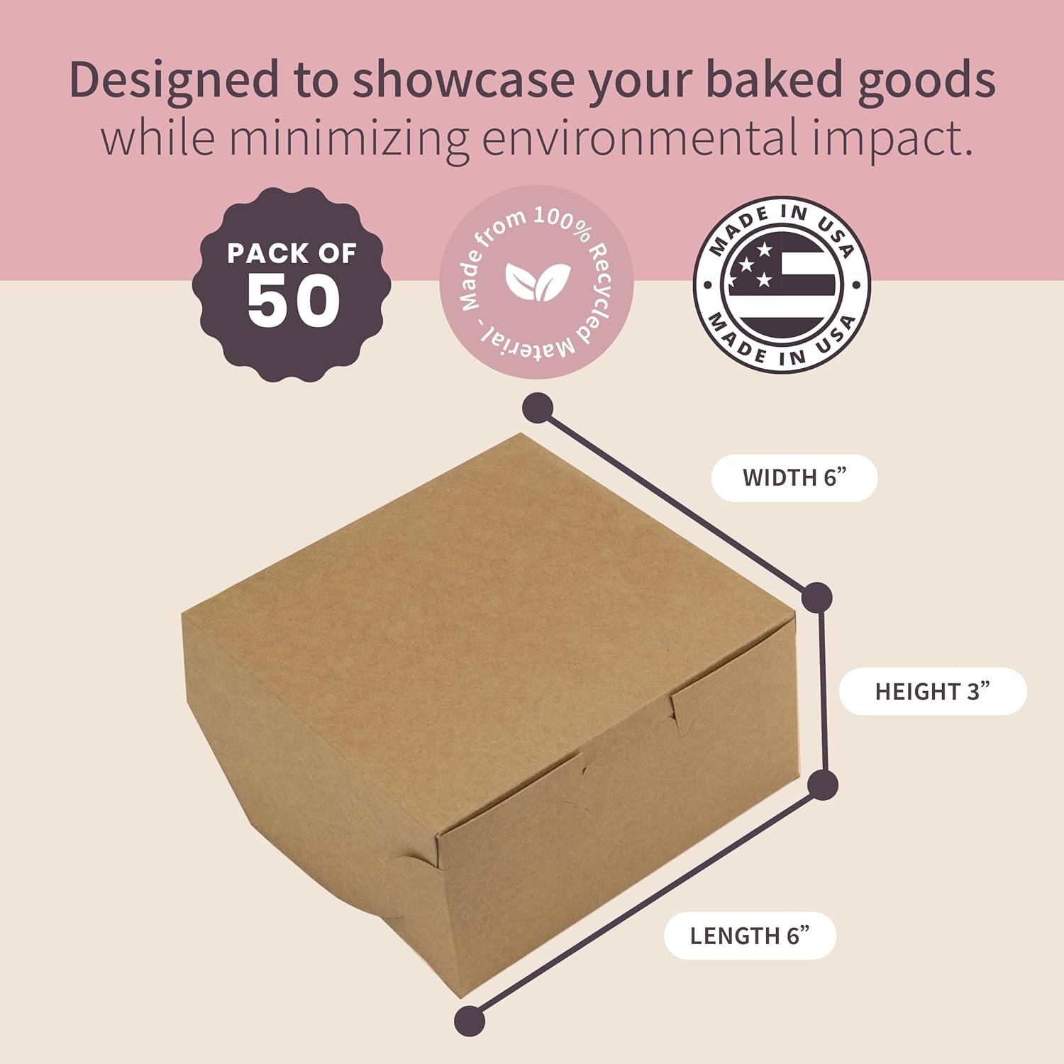 Logo Personalizzato Scatole da Pasticceria Reversibili 6” Classiche per Paste e Biscotti Marchio Bianco con Clip per Pannelli Laterali Speciali e Chiusura Frontale a Incastro Fornitore Misura 6 x 6 x 3 Confezione da 50