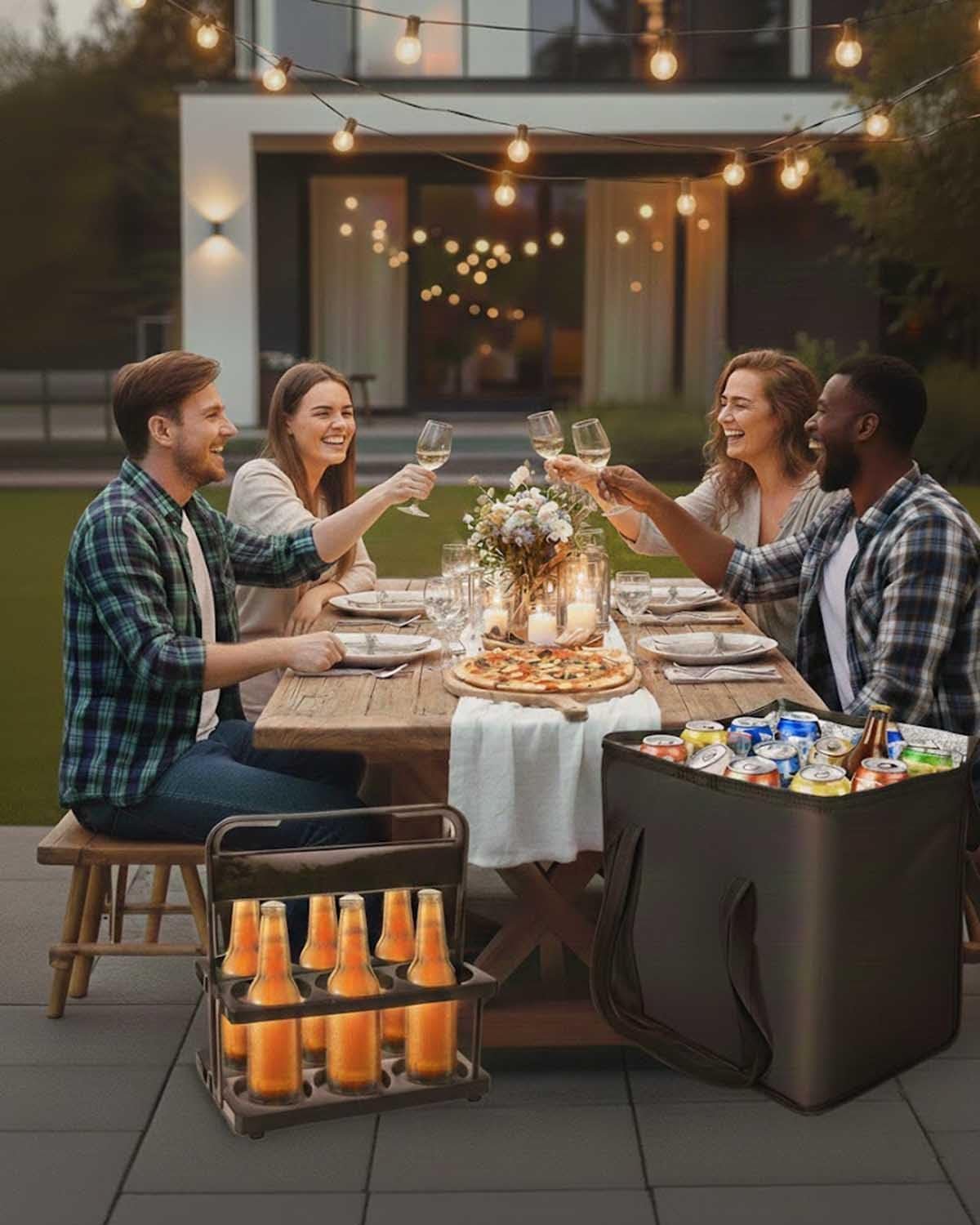 Logo Personalizzato Portabevande Isolati Neri per Consegne Borsa Riutilizzabile con Manico per Bevande e Cibi Caldi o Freddi Produttore Marchio Bianco