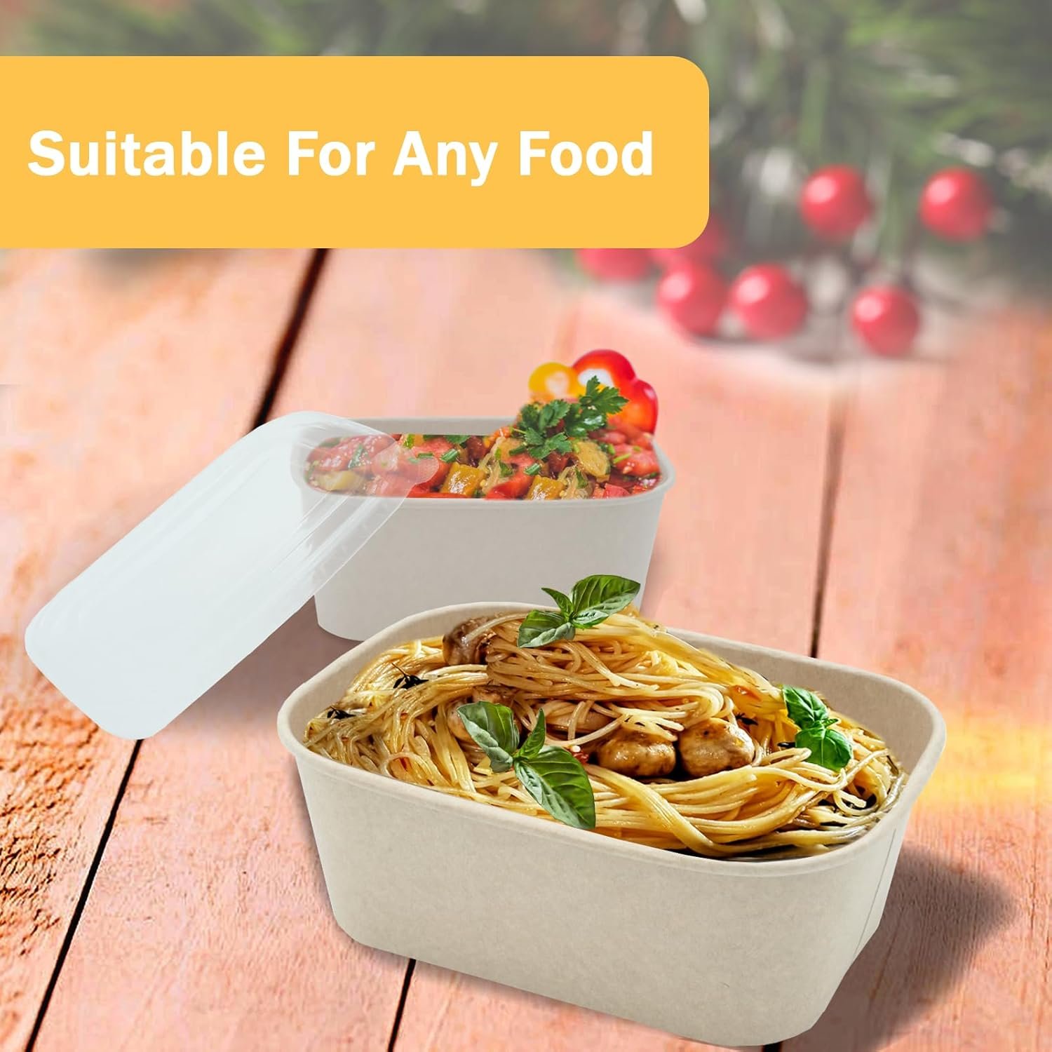 Marchio Bianco Confezione da 50 Ciotole di Carta Grandi da 29 OZ con Coperchi Resistenti Monouso Compostabili per Feste Bulk Antiassorbimento Sicure Microonde per Caldo Freddo con Logo Personalizzato dal Produttore