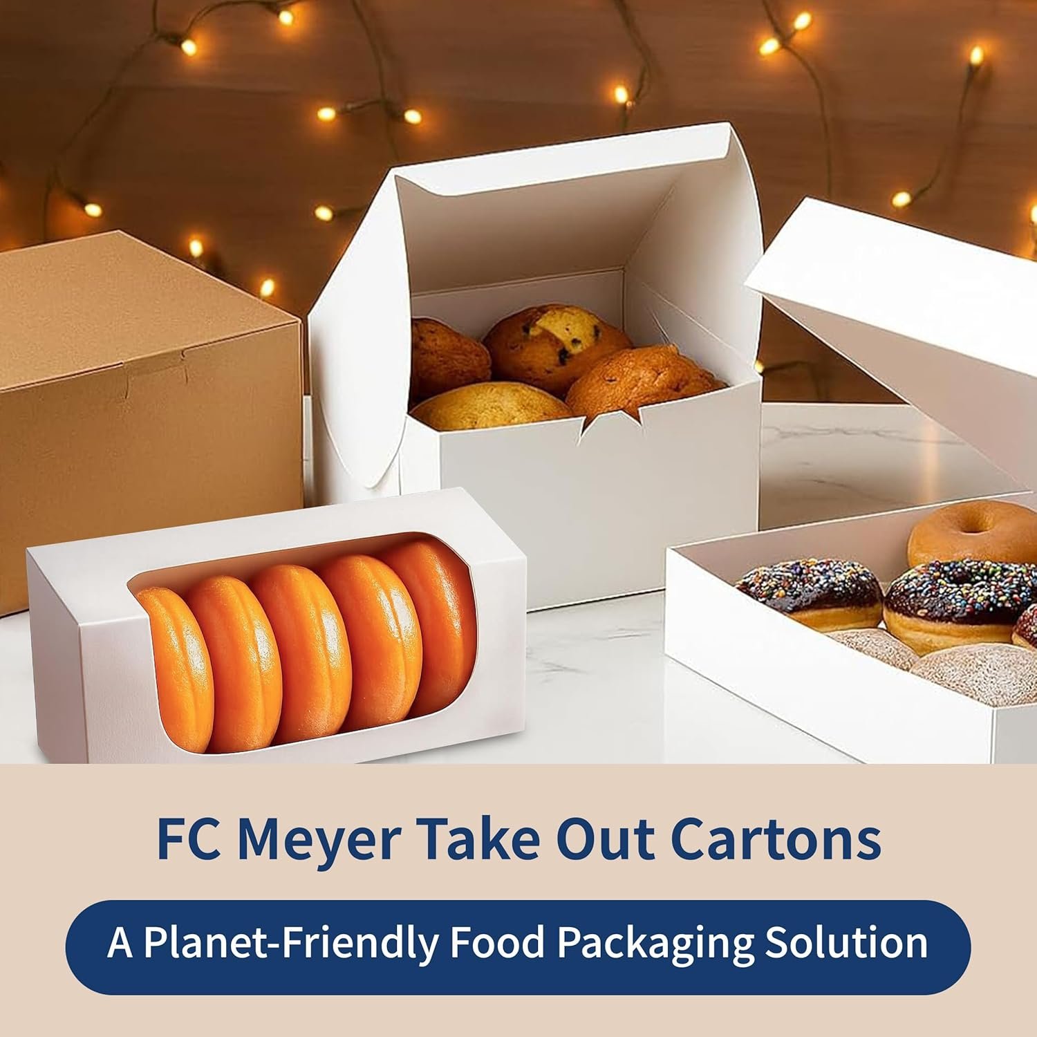 Marchio Bianco Scatole per Torte Reversibili 8” Classiche con Clip Laterali Speciali e Chiusura Frontale a Tuck Lock Senza Nastro o Spago Logo Personalizzato Dimensioni 8 x 8 x 5 Confezione da 50 dal Produttore