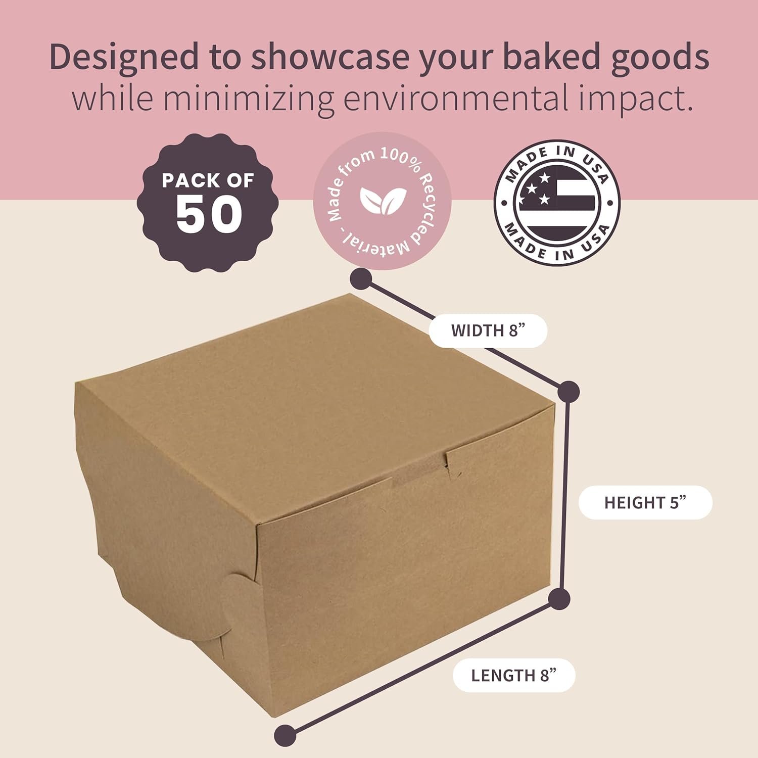 Marchio Bianco Scatole per Torte Reversibili 8” Classiche con Clip Laterali Speciali e Chiusura Frontale a Tuck Lock Senza Nastro o Spago Logo Personalizzato Dimensioni 8 x 8 x 5 Confezione da 50 dal Produttore