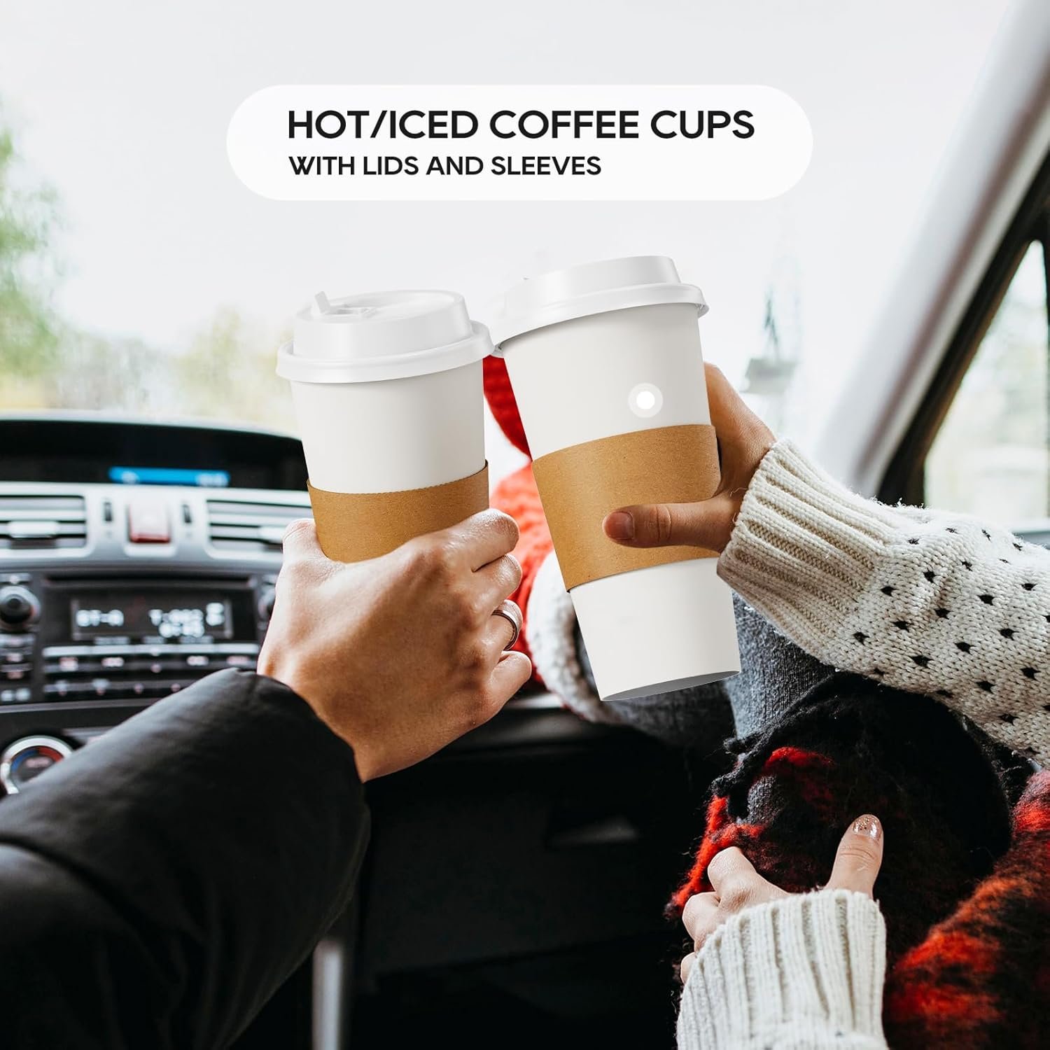 Logo Personalizzato Tazze da Caffè in Carta 20 oz Monouso con Coperchi Manicotti Bastoncini [50 pz] Marchio Bianco per Bevande Calde Fredde Acqua Succo Tè Fornitore Casa Negozi Cafè