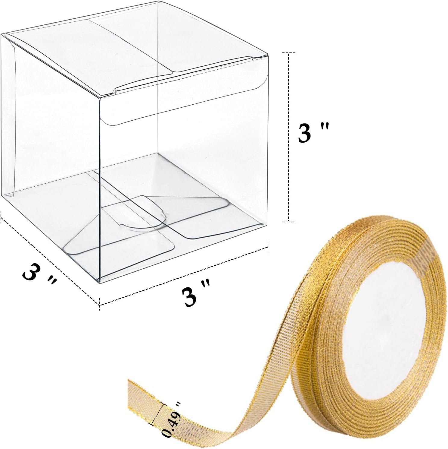 Logo Personalizzato Scatole Cubo Trasparenti 3x3x3 Pollici con Nastri Oro 30 Pz Marchio Bianco Plastica Mini per Favori Festa Dolcetti Miniregali Produttore