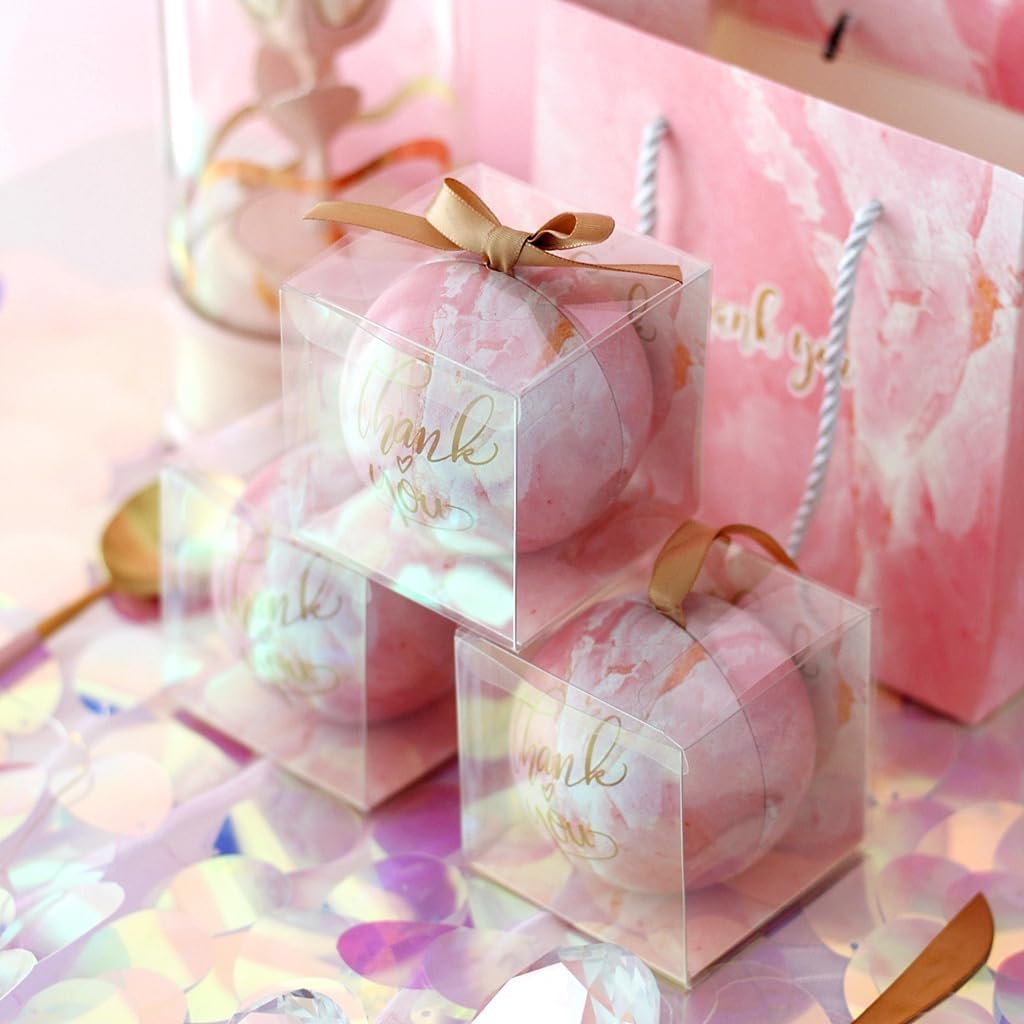 Logo Personalizzato Scatole Cubo Trasparenti 3x3x3 Pollici con Nastri Oro 30 Pz Marchio Bianco Plastica Mini per Favori Festa Dolcetti Miniregali Produttore