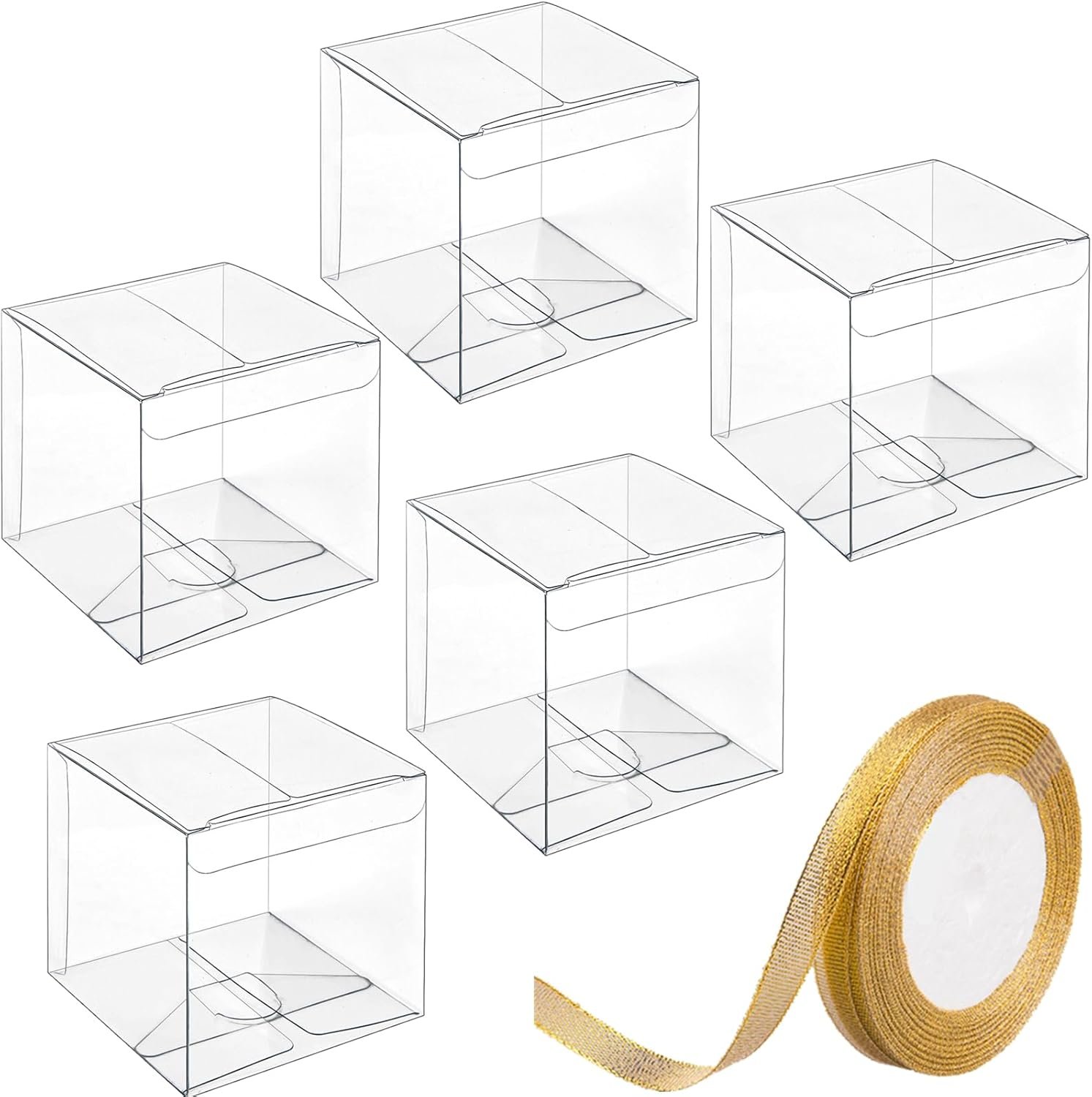 Logo Personalizzato Scatole Cubo Trasparenti 3x3x3 Pollici con Nastri Oro 30 Pz Marchio Bianco Plastica Mini per Favori Festa Dolcetti Miniregali Produttore