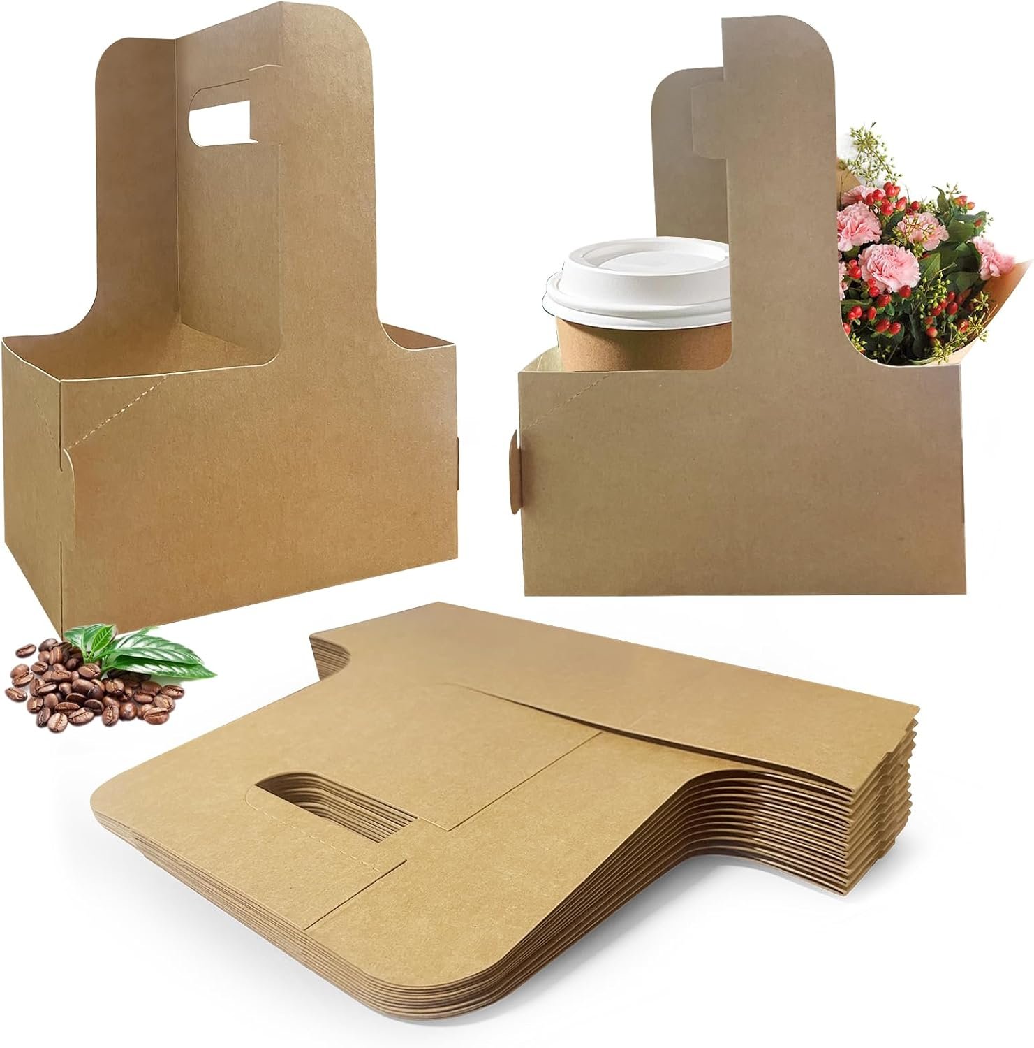 Marchio Bianco Portabevande Caffè con Maniglia 50 Pz con Logo Personalizzato (2 o 4 Tazze) Assemblabili Monouso per Consegne del Fornitore