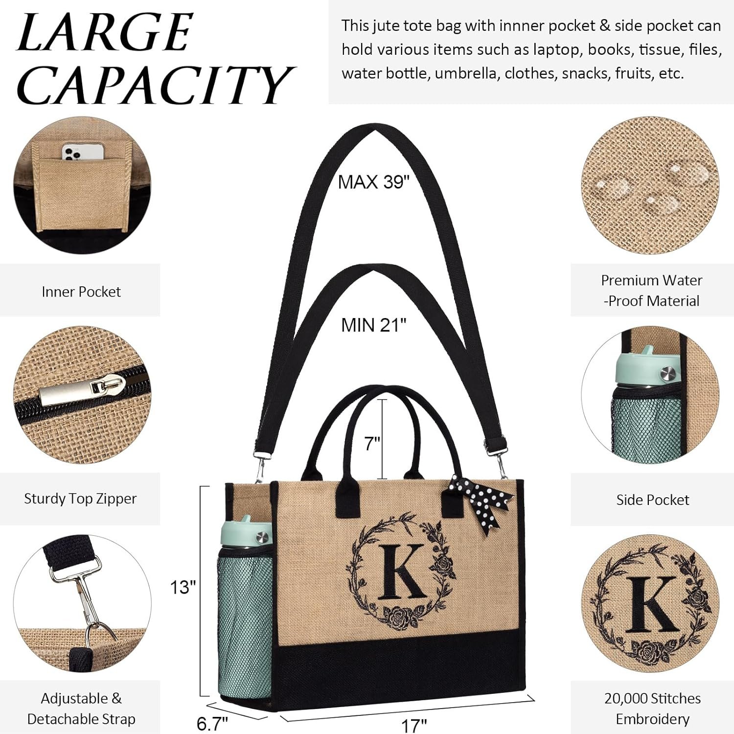Logo Personalizzato Borse Tote Donna in Iuta con Iniziali Borse Trucco Monogrammate Borsa Spiaggia con Cerniera dal Produttore Regali Festa della Mamma Compleanno per Mamma Figlia Sorella Nonna Insegnante Infermiera Marchio Bianco Logo Personalizzato Borse Tote Donna in Iuta con Iniziali Borse Trucco Monogrammate Borsa Spiaggia con Cerniera dal Produttore Regali Festa della Mamma Compleanno per Mamma Figlia Sorella Nonna Insegnante Infermiera Marchio Bianco