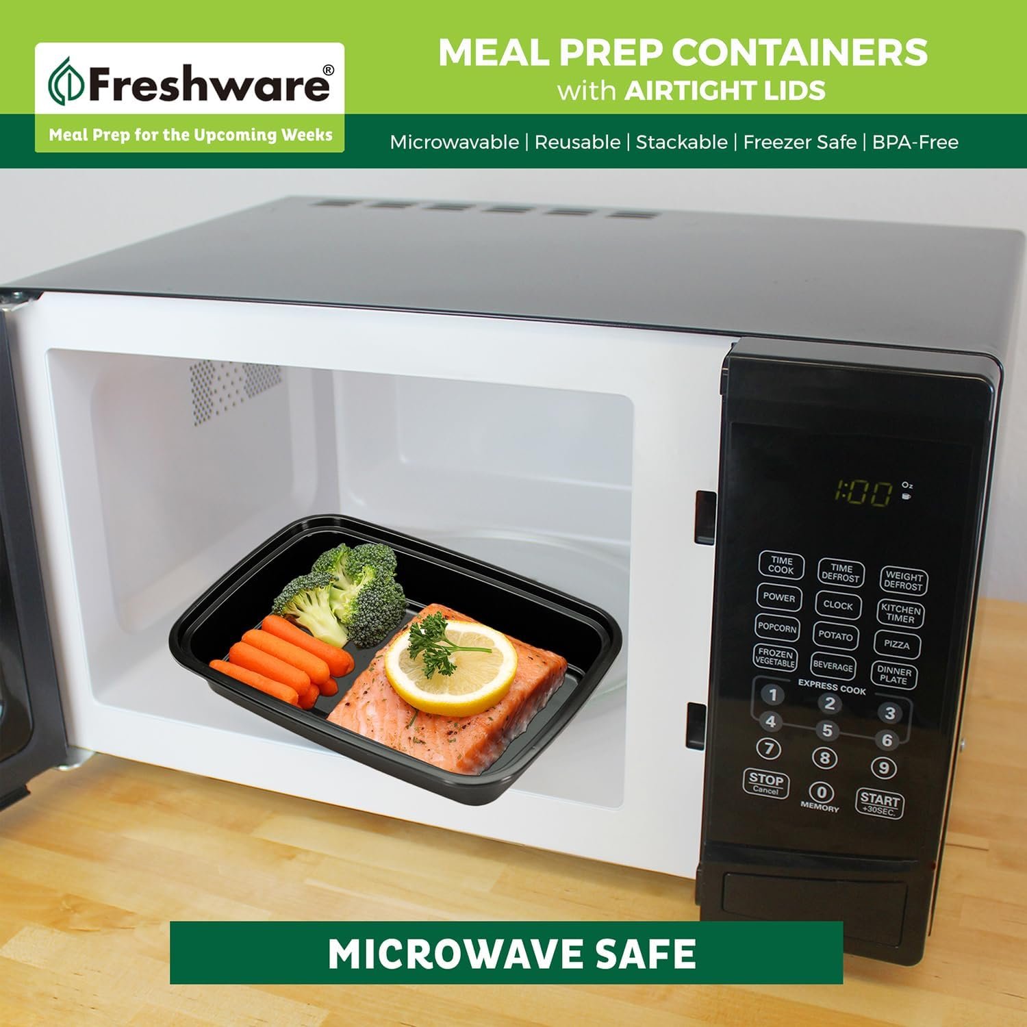 Marchio Bianco Contenitori Meal Prep [50 Pezzi] 1 Comparto con Coperchi con Logo Personalizzato Senza BPA Impilabili Adatti Microonde/Lavastoviglie/Congelatore dal Fornitore (24 oz)
