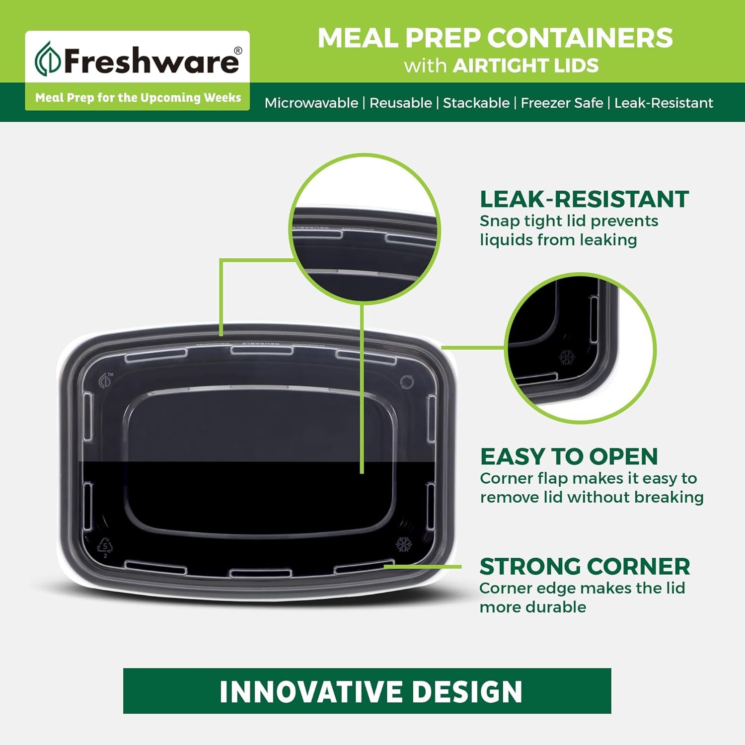 Marchio Bianco Contenitori Meal Prep [50 Pezzi] 1 Comparto con Coperchi con Logo Personalizzato Senza BPA Impilabili Adatti Microonde/Lavastoviglie/Congelatore dal Fornitore (24 oz)