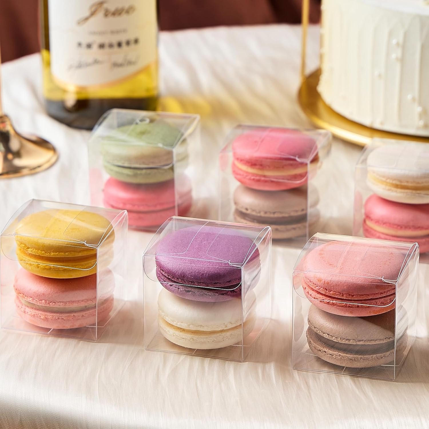 Produttore Scatoline Trasparenti Cubo 2x2x2 Pollici con Nastri Logo Personalizzato Confezione da 100 per Caramelle Bombe di Cioccolato Scatola Plastica Macaron per 2 Marchio Bianco