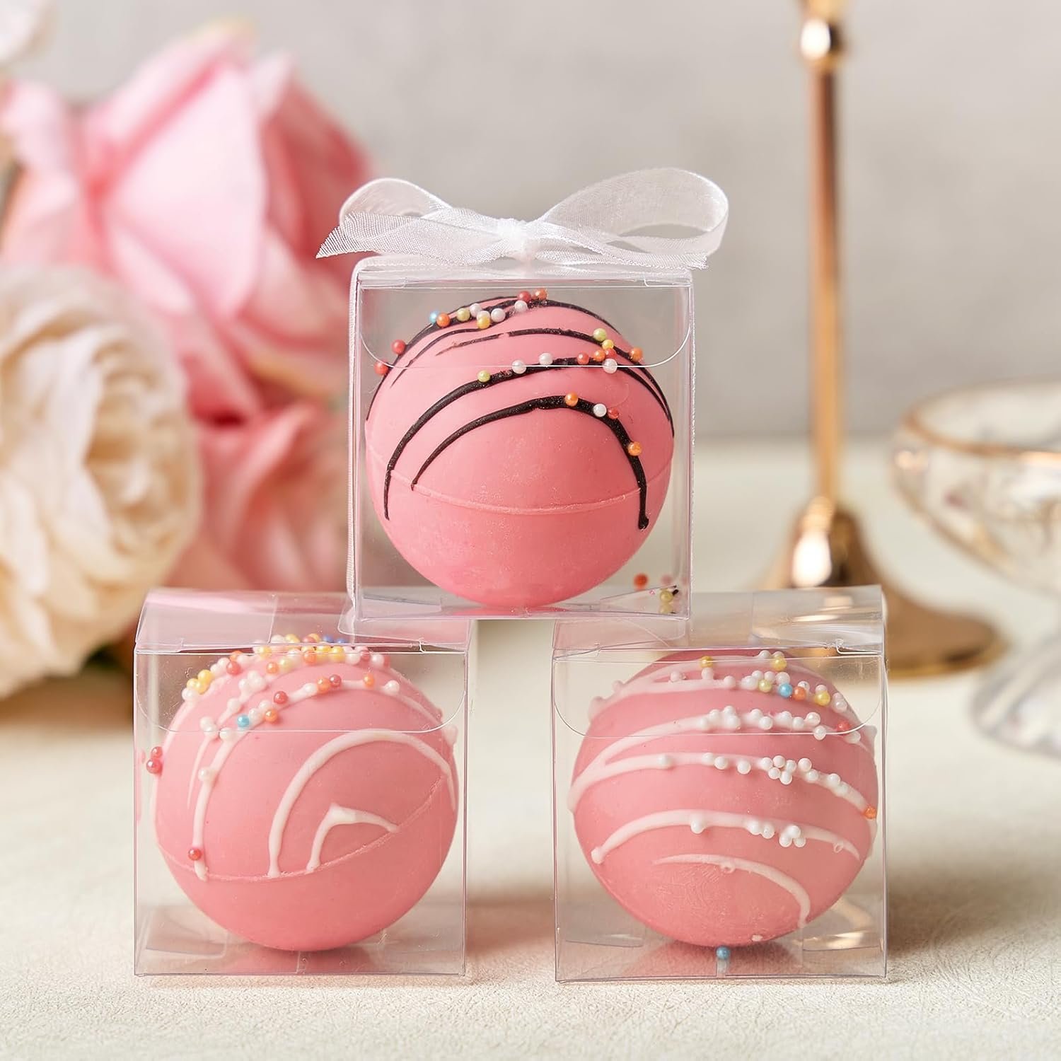 Produttore Scatoline Trasparenti Cubo 2x2x2 Pollici con Nastri Logo Personalizzato Confezione da 100 per Caramelle Bombe di Cioccolato Scatola Plastica Macaron per 2 Marchio Bianco