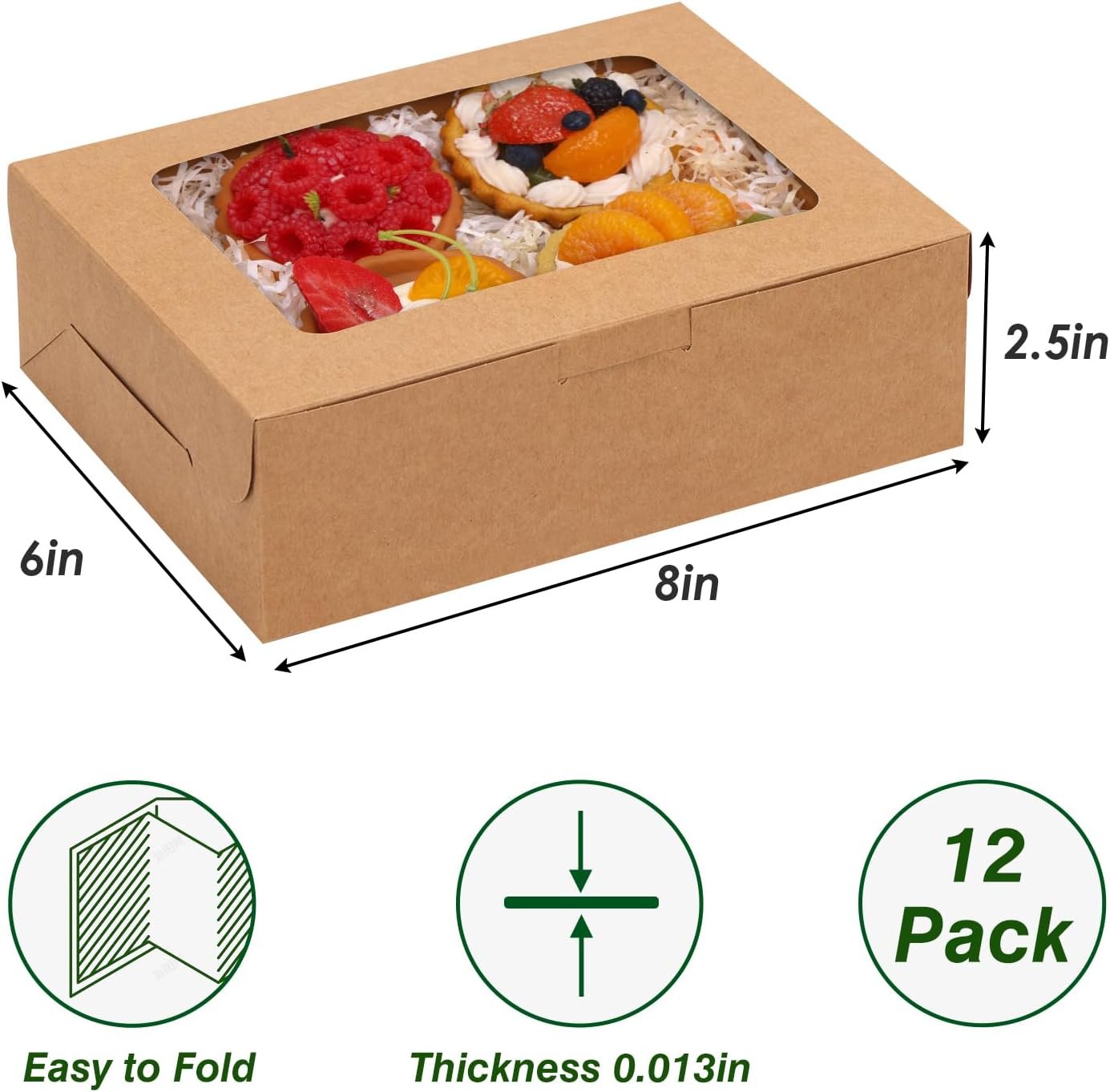 Fornitore Scatole da Pasticceria Marroni con Finestra 12 Pz 8x6x2.5 Pollici Logo Personalizzato per Biscotti Fragole Cioccolato Donuts Cupcakes Muffins Dessert Marchio Bianco