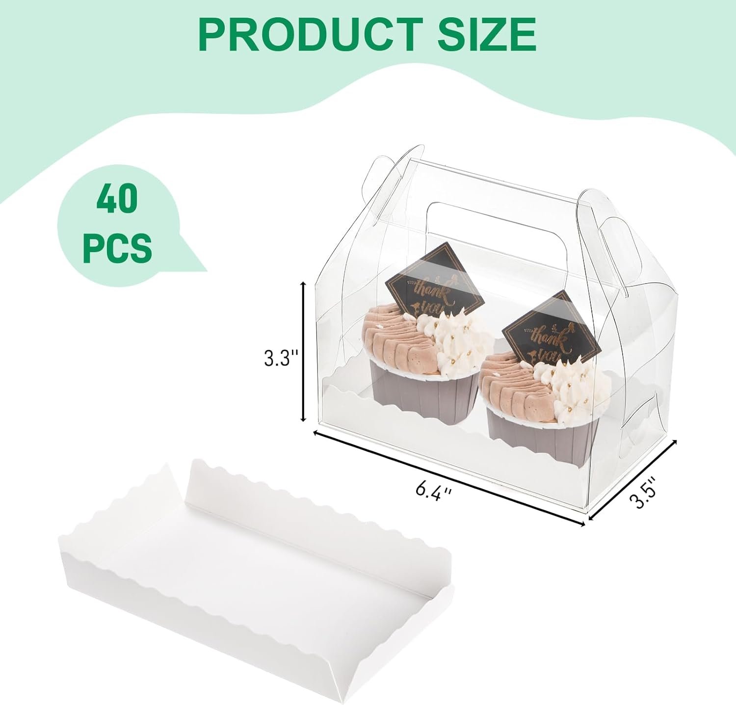 Logo Personalizzato Confezione 40 Scatole Trasparenti a Tettuccio con Maniglia per Pasticceria Marchio Bianco Biscotti Dolci Compleanno Matrimonio Baby Shower 6.4''L x 3.5''W x 3.3''H Fornitore