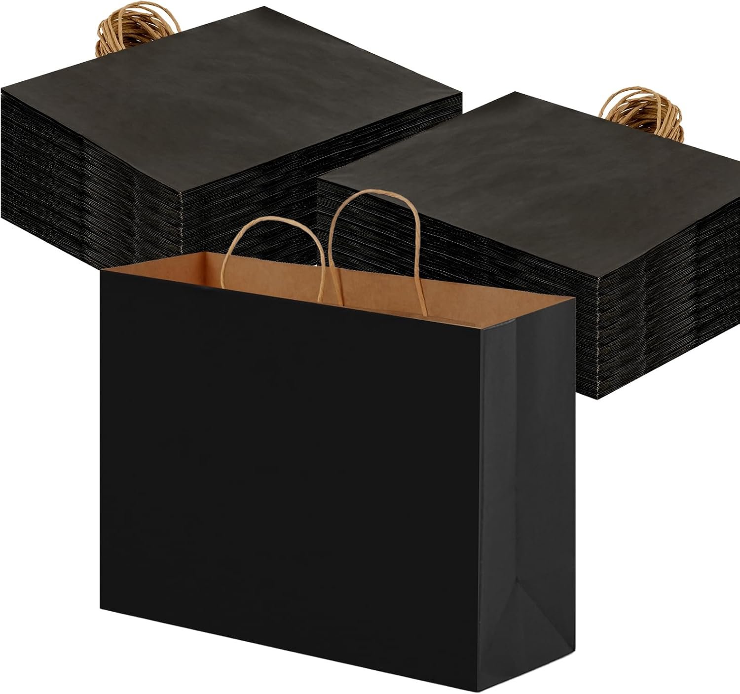 Marchio Bianco Sacchetti Carta Kraft Neri con Manici 16x6x12 Pollici 110 pz Bulk, Logo Personalizzato per Shopping Compleanni Matrimoni Merchandising Business Feste dal Fornitore