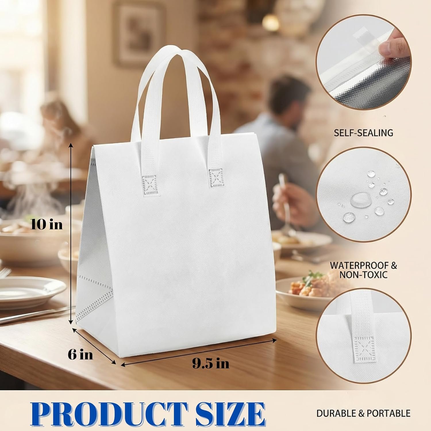Produttore Confezione da 25 Borse Termiche Isolanti Take Away con Logo Personalizzato, Piccole Borse Frigo Bianche per Cibi Caldi Freddi Surgelati Food Delivery 9,5 x 6 x 10 Pollici Marchio Bianco