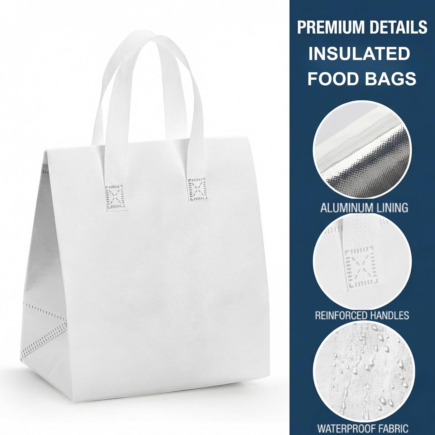 Produttore Confezione da 25 Borse Termiche Isolanti Take Away con Logo Personalizzato, Piccole Borse Frigo Bianche per Cibi Caldi Freddi Surgelati Food Delivery 9,5 x 6 x 10 Pollici Marchio Bianco