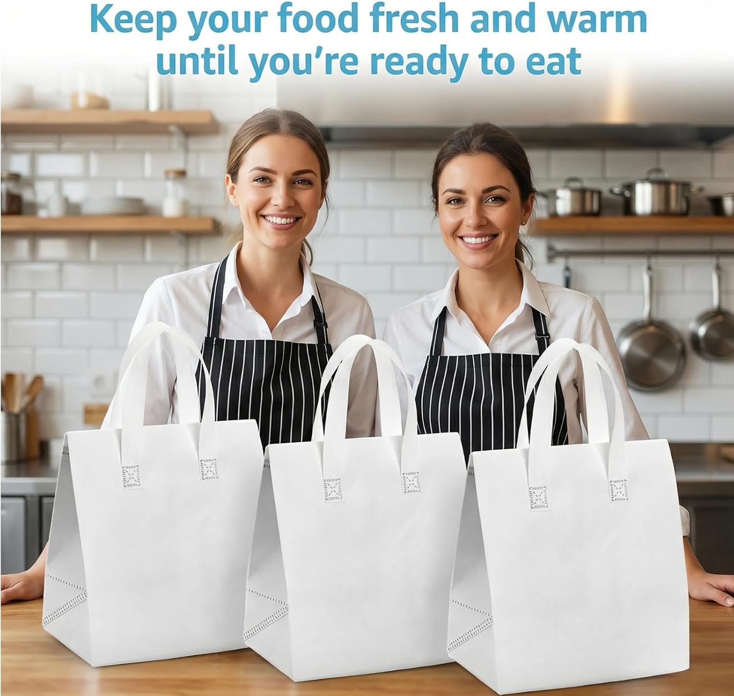 Produttore Confezione da 25 Borse Termiche Isolanti Take Away con Logo Personalizzato, Piccole Borse Frigo Bianche per Cibi Caldi Freddi Surgelati Food Delivery 9,5 x 6 x 10 Pollici Marchio Bianco