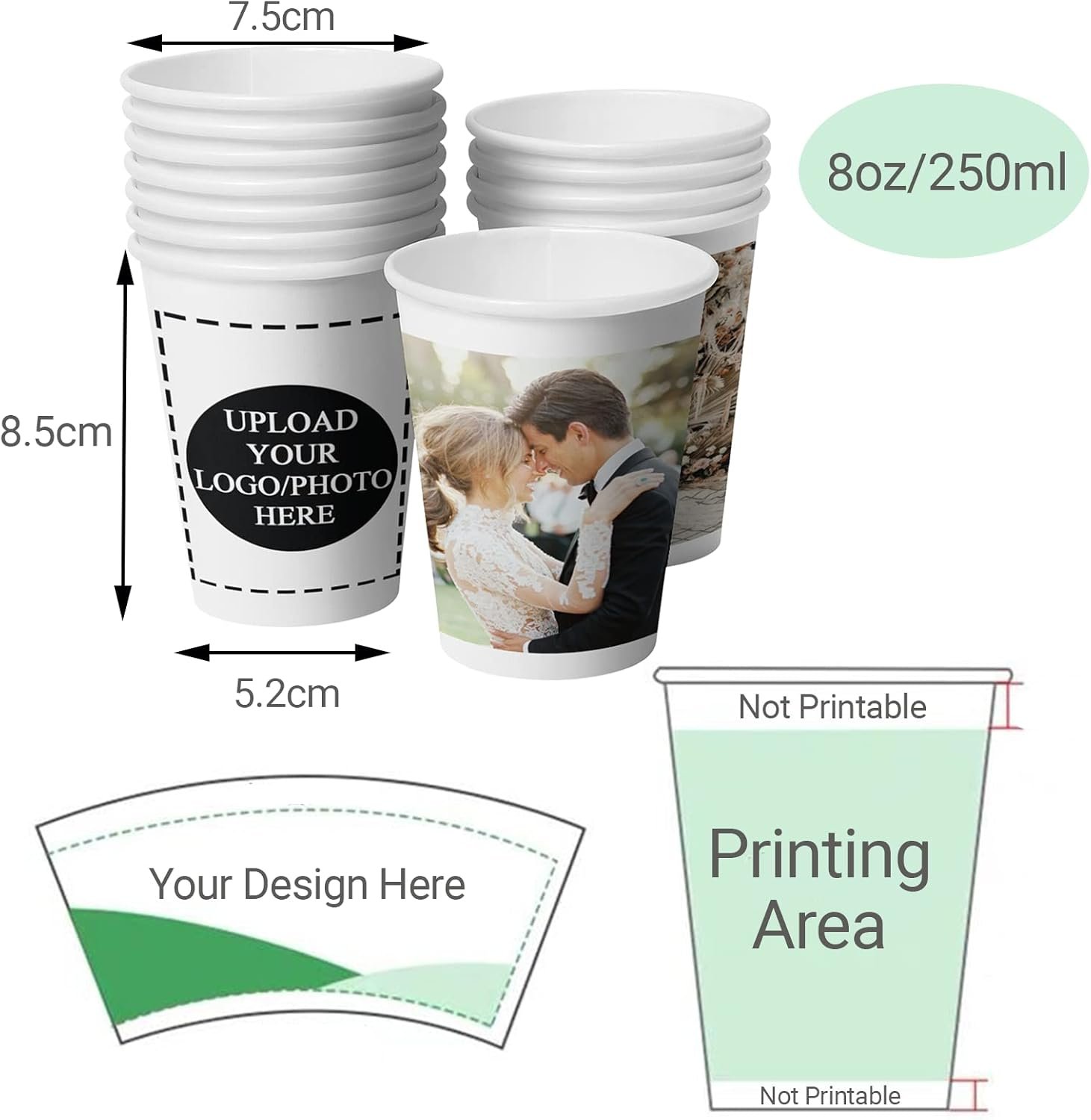 Bicchieri di Carta a Marchio Bianco 8oz con Logo Personalizzato Foto Testo per Aziende Uffici Caffetterie Feste Matrimoni Eventi Confezione 50 Produttore