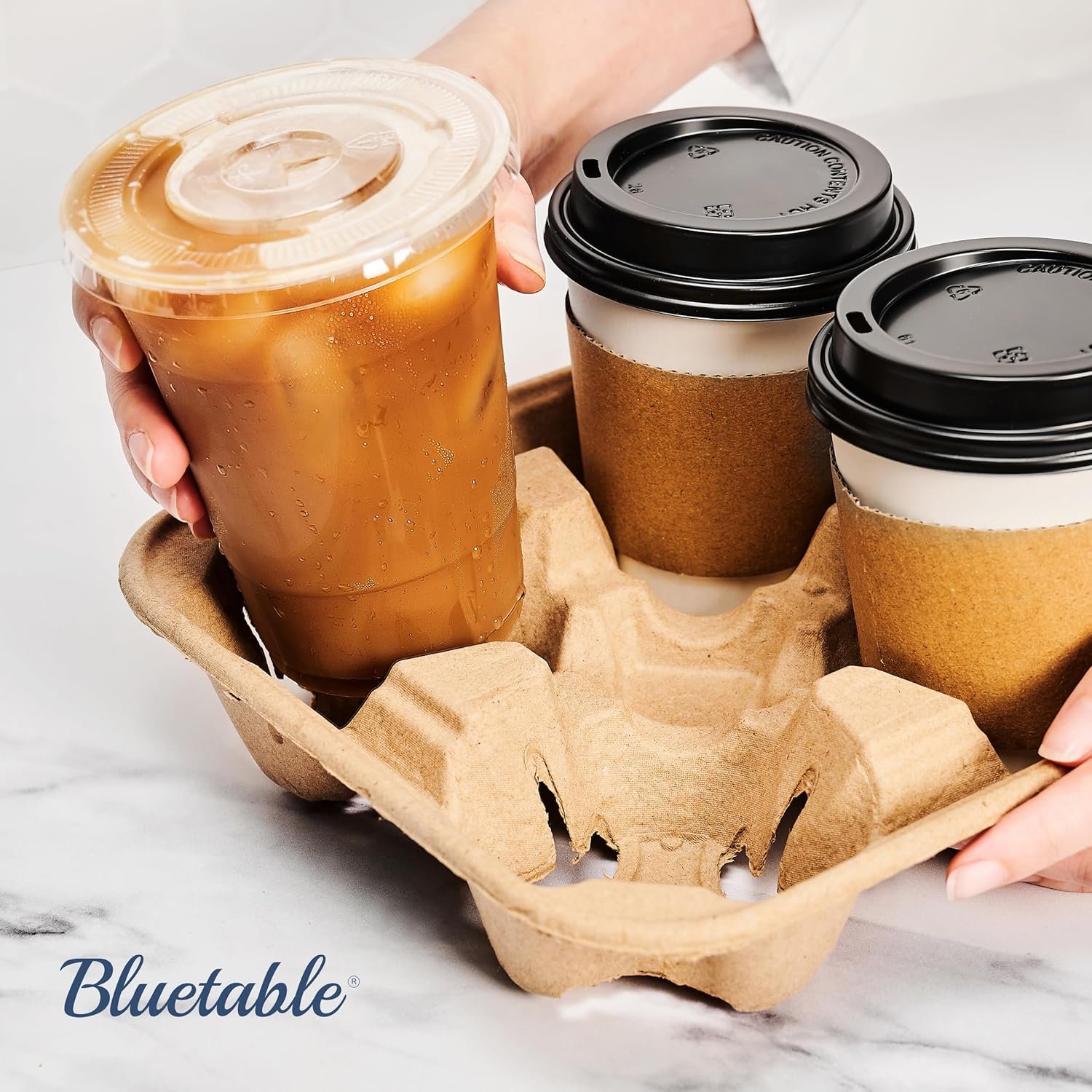 Logo Personalizzato Portatazza 4 Bicchieri 8 oz. - 32 oz. dal Fornitore per Tazze Monouso Consegne Take Away Caffè Bevande Ghiacciate Fibra Modellata Marchio Bianco 300 Pezzi