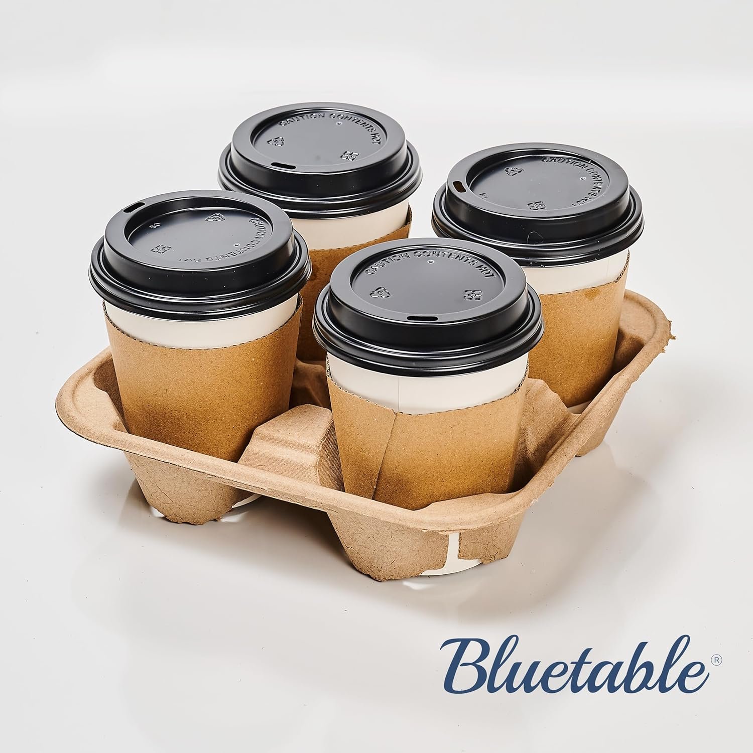 Logo Personalizzato Portatazza 4 Bicchieri 8 oz. - 32 oz. dal Fornitore per Tazze Monouso Consegne Take Away Caffè Bevande Ghiacciate Fibra Modellata Marchio Bianco 300 Pezzi