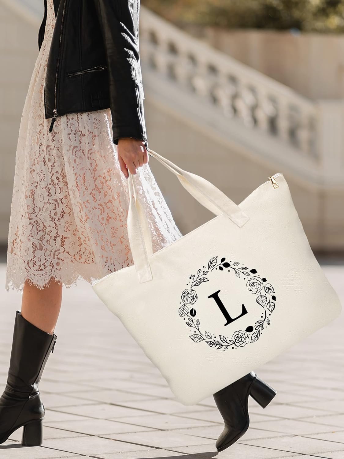 Produttore di Borse Tote in Canvas con Logo Personalizzato Cerniera Tasca Interna e Borsa Trucco in Marchio Bianco Regali Ideali per Donne Mamme Insegnanti Amiche Damigelle