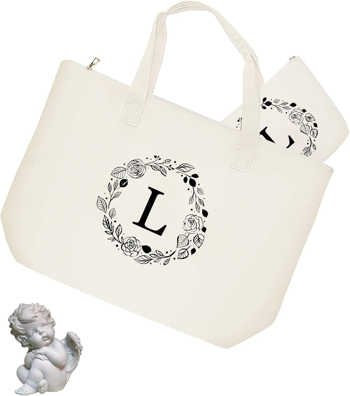 Produttore di Borse Tote in Canvas con Logo Personalizzato Cerniera Tasca Interna e Borsa Trucco in Marchio Bianco Regali Ideali per Donne Mamme Insegnanti Amiche Damigelle